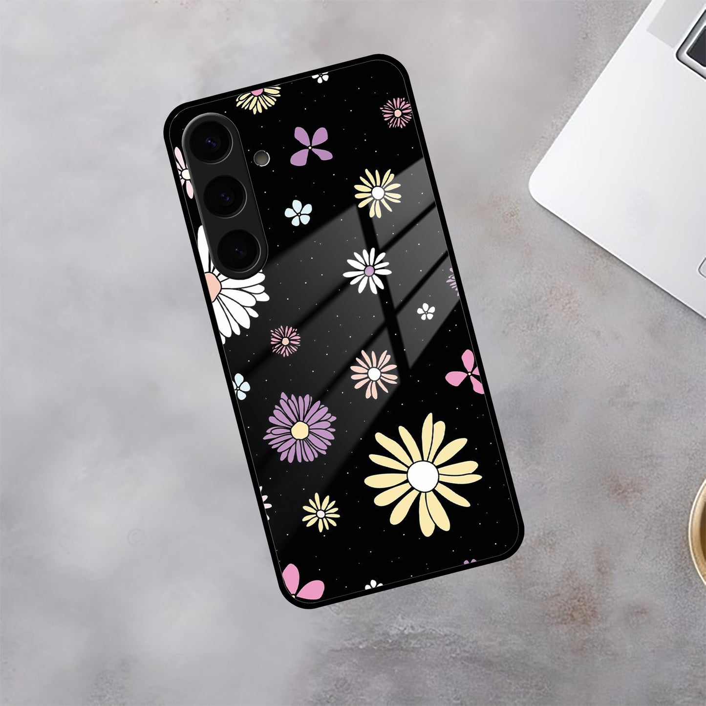 Seamless Floral Print Glass Case Cover For Samsung