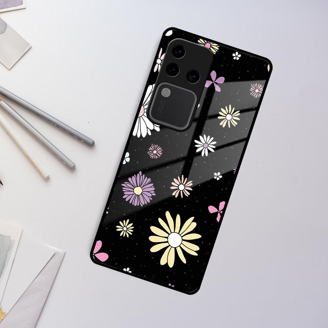 Seamless Floral Print Glass Case Cover For Vivo