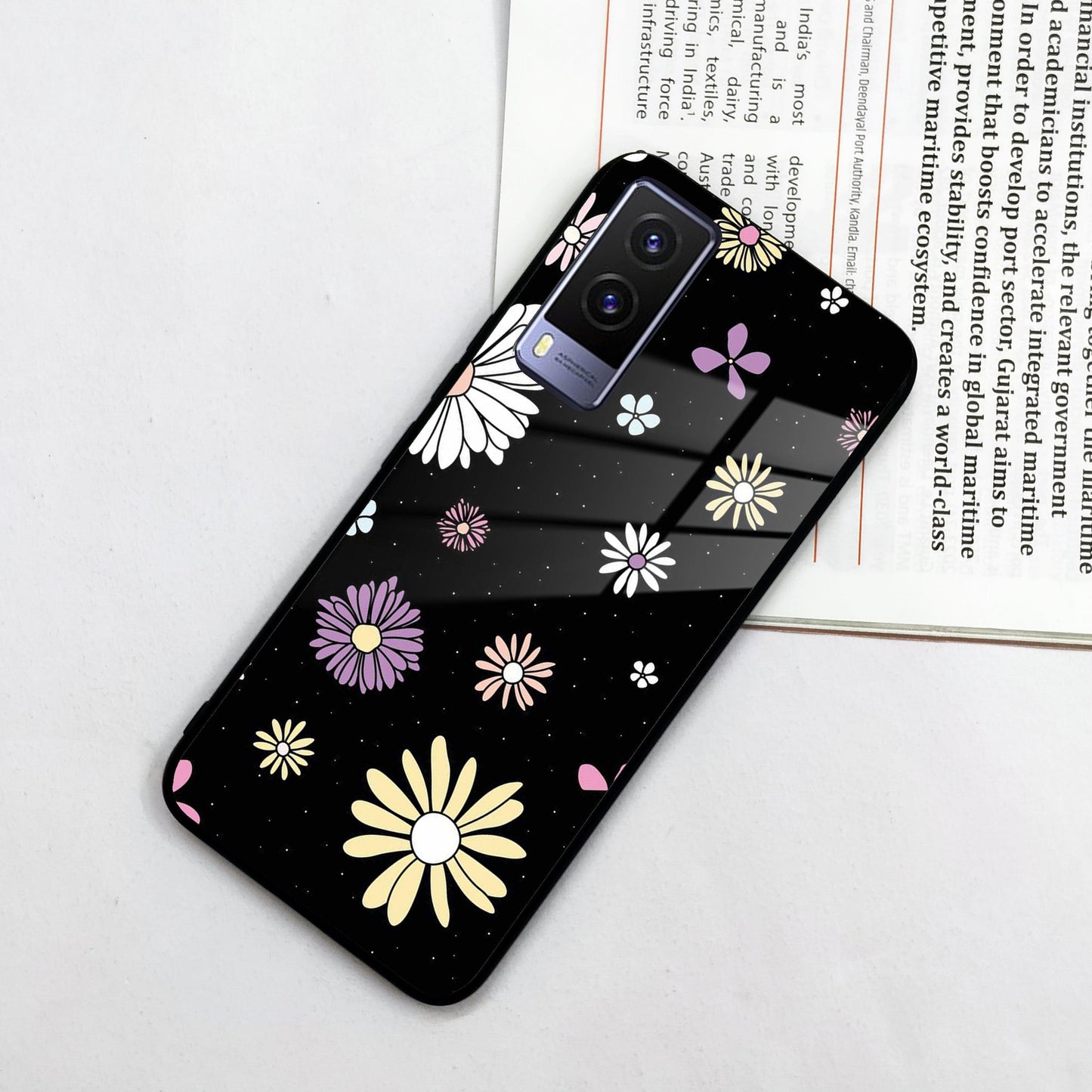 Seamless Floral Print Glass Case Cover For Vivo