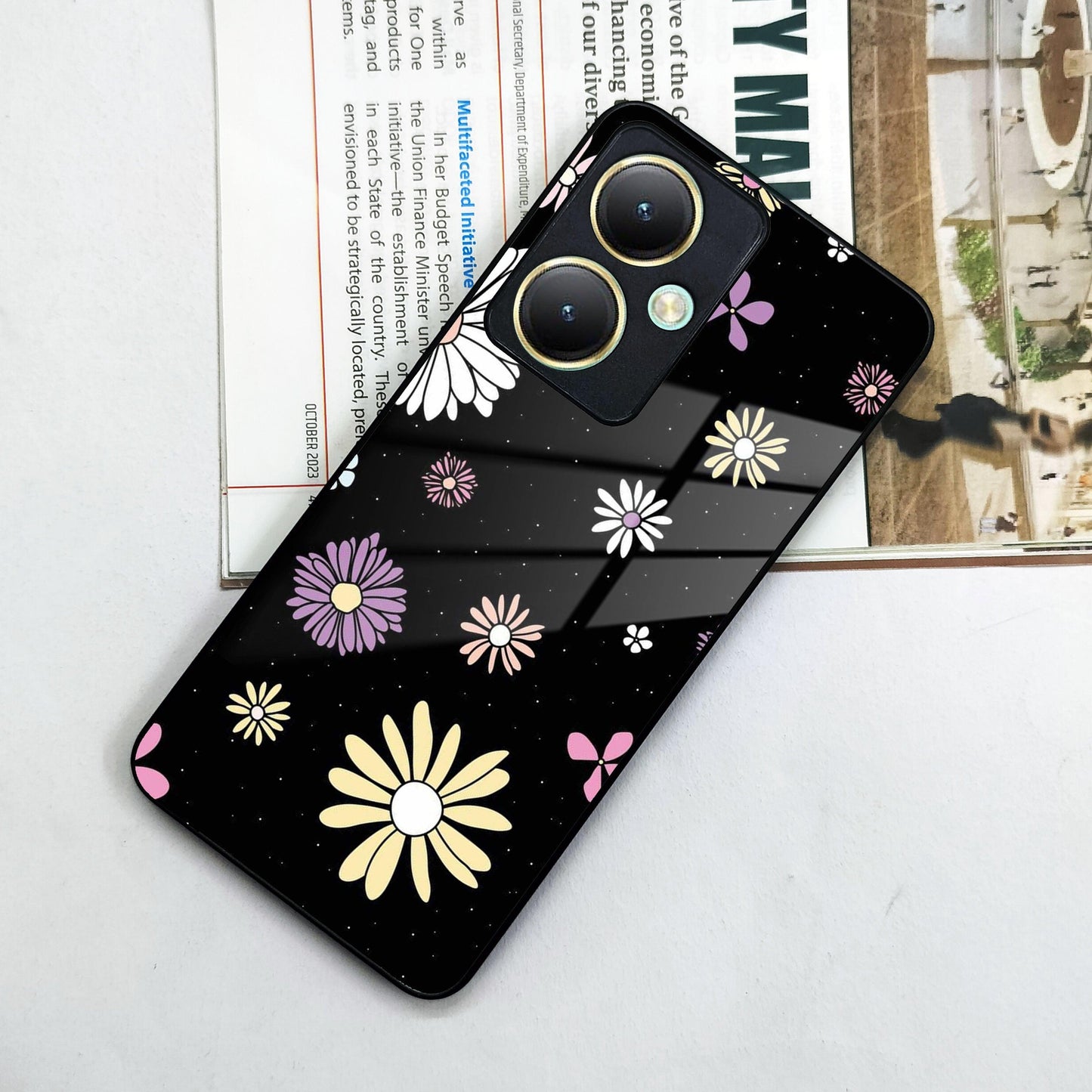 Seamless Floral Print Glass Case Cover For Vivo