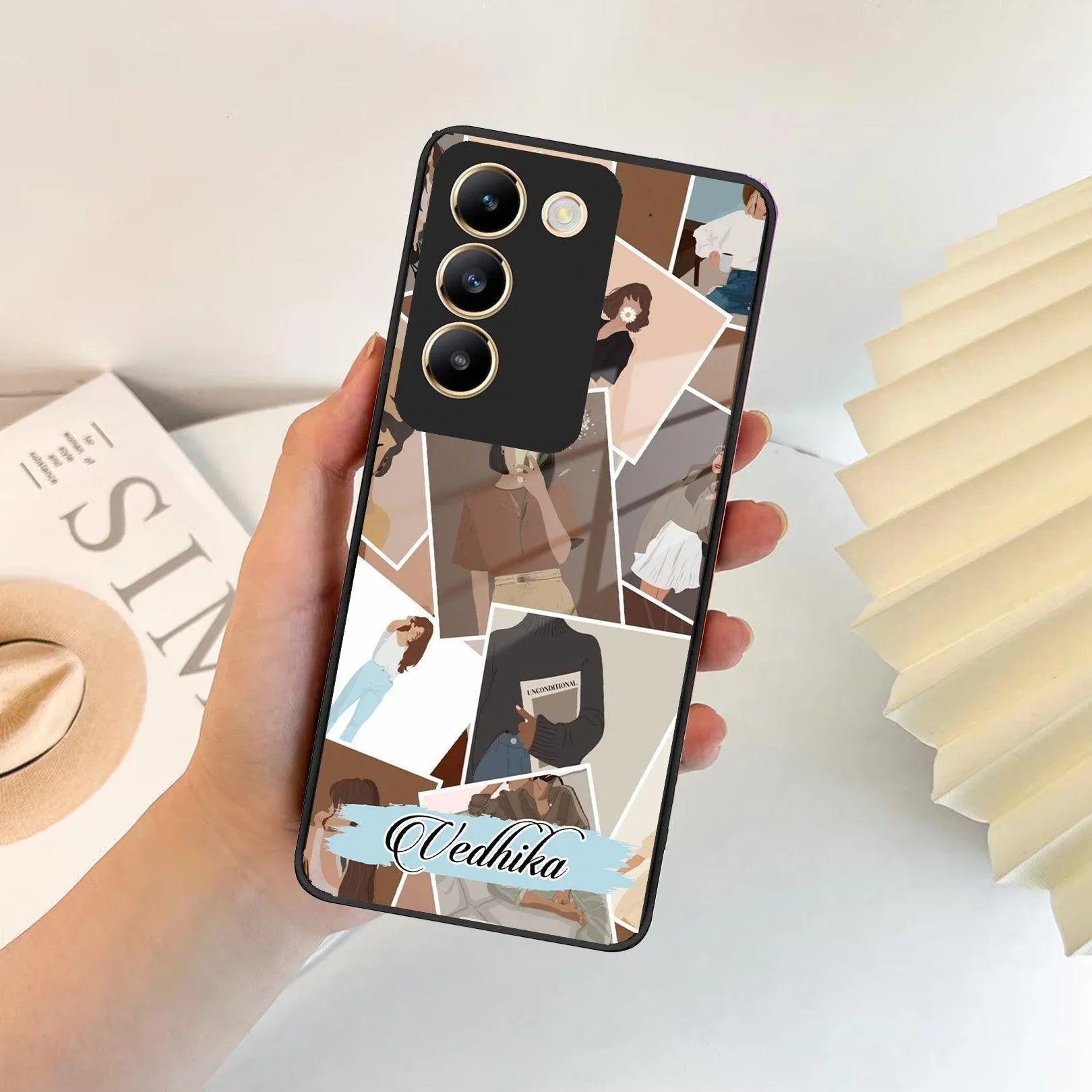 Selfie Girl Collage Glass Case Cover For Vivo - ShopOnCliQ
