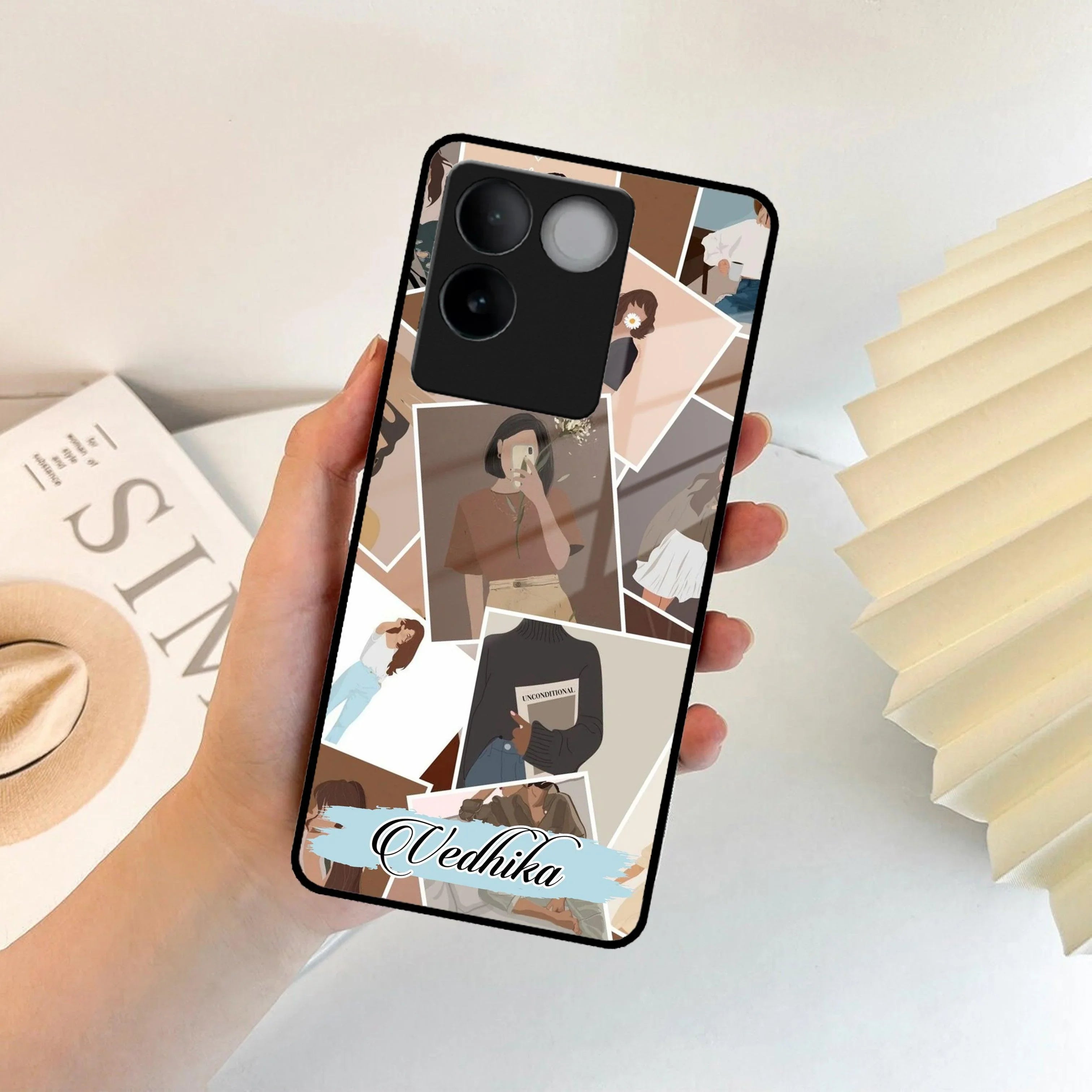 Selfie Girl Collage Glass Case Cover For iQOO - ShopOnCliQ