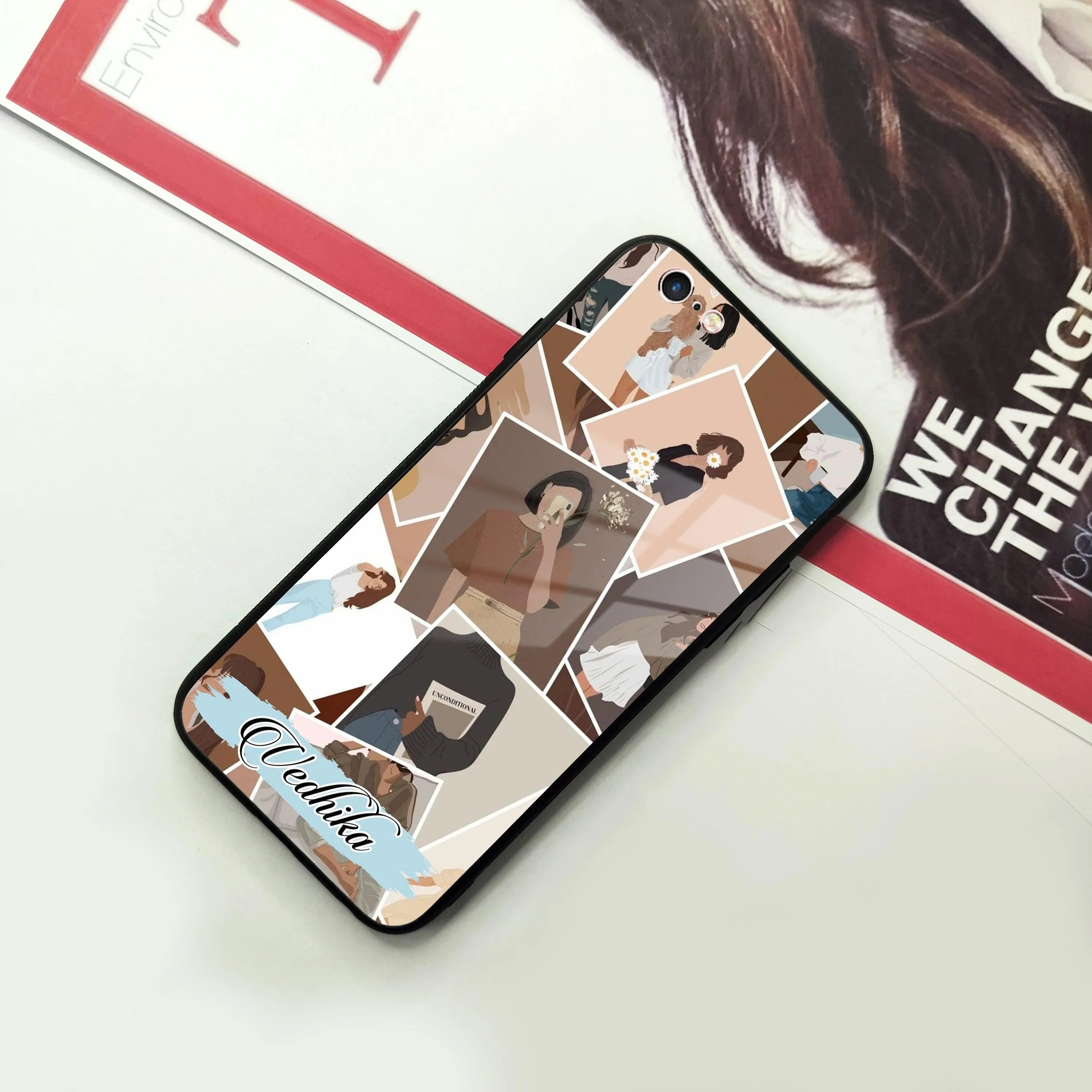 Selfie Girl Collage Glass Case Cover For iPhone - ShopOnCliQ