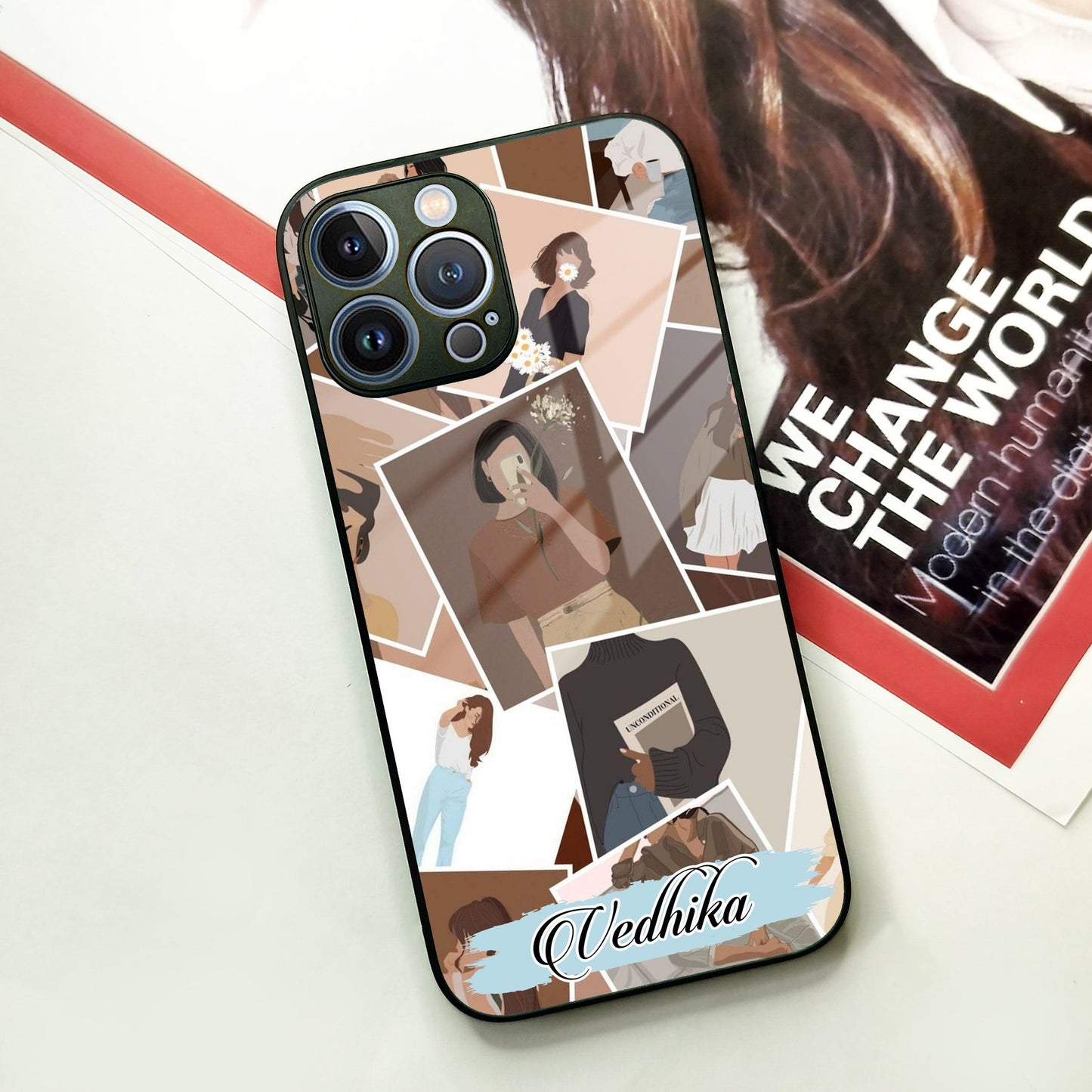 Selfie  Girl Collage Glass Case Cover For iPhone