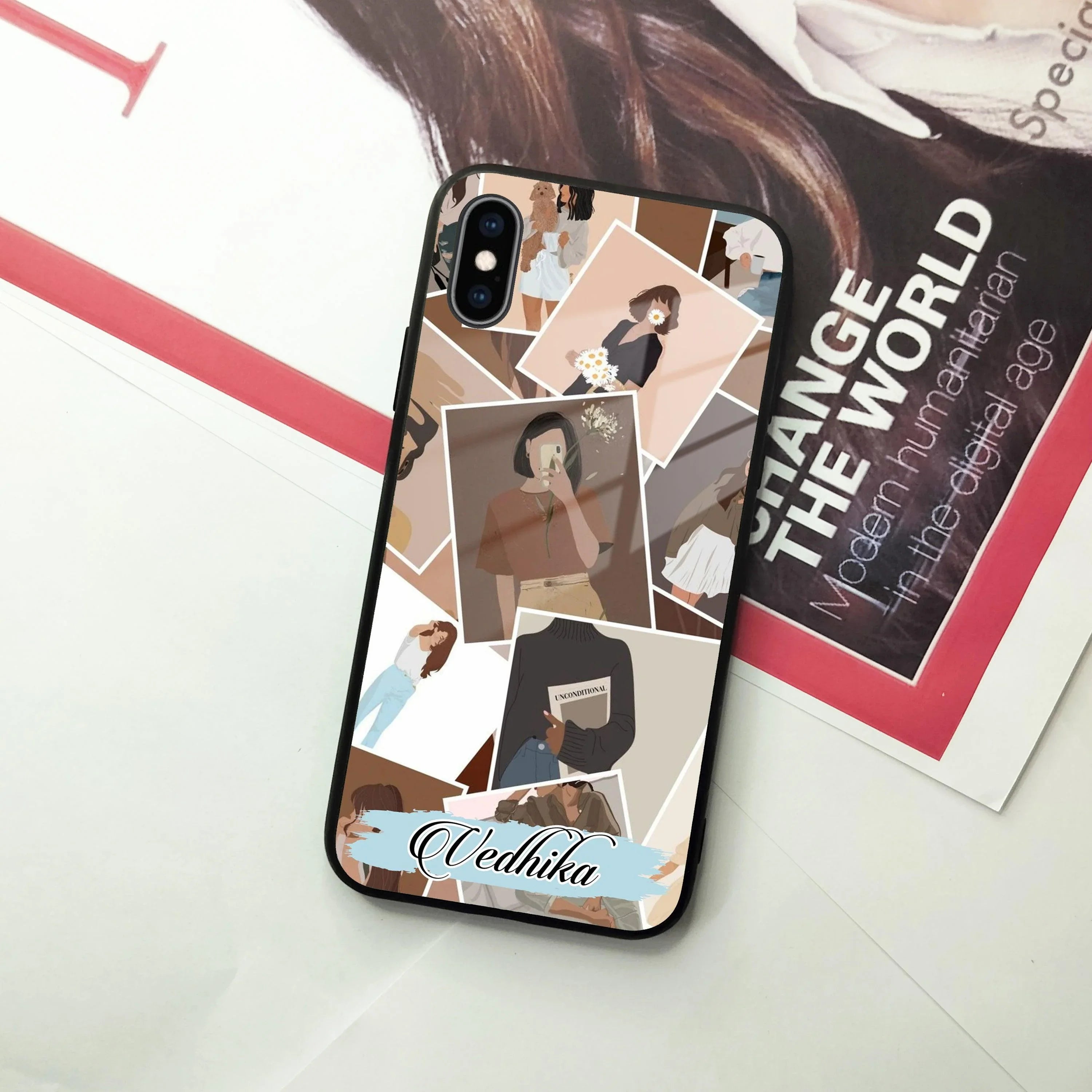Selfie Girl Collage Glass Case Cover For iPhone - ShopOnCliQ