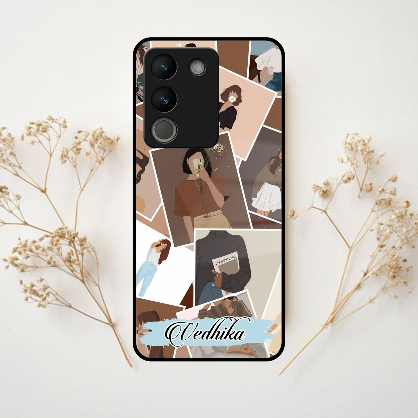 Selfie Girl Collage Glass Case Cover For Vivo