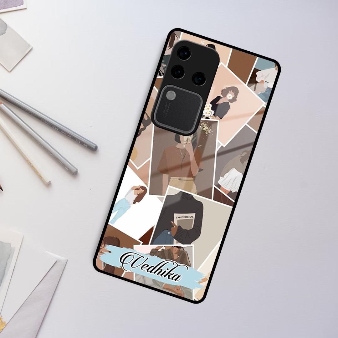 Selfie Girl Collage Glass Case Cover For Vivo