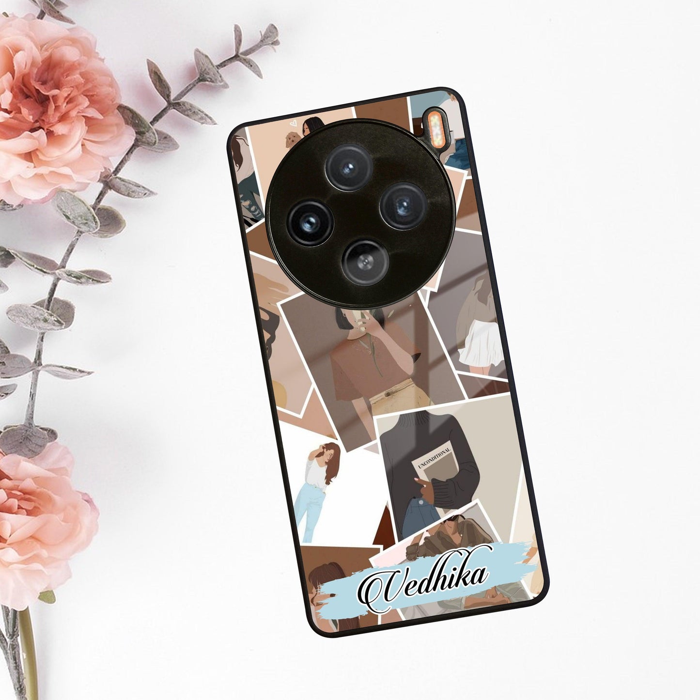 Selfie Girl Collage Glass Case Cover For Vivo