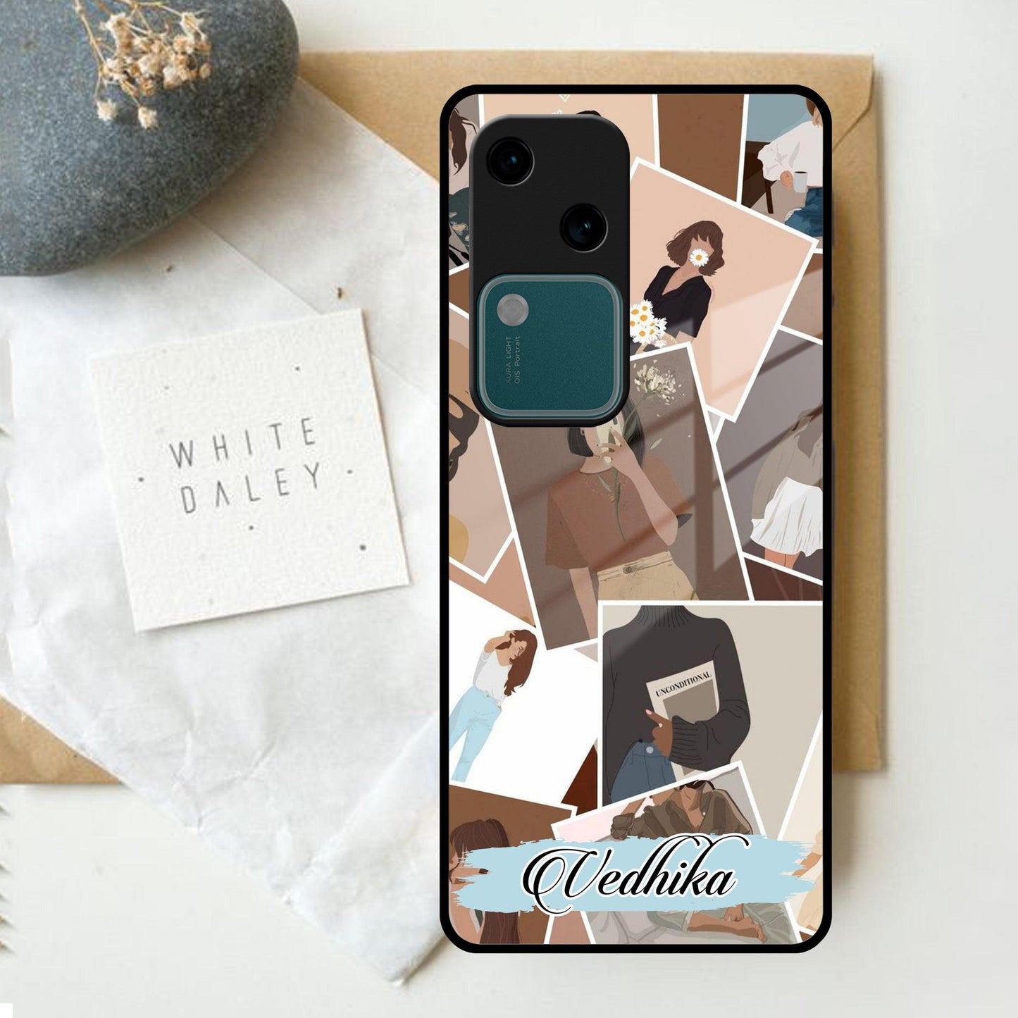 Selfie Girl Collage Glass Case Cover For Vivo