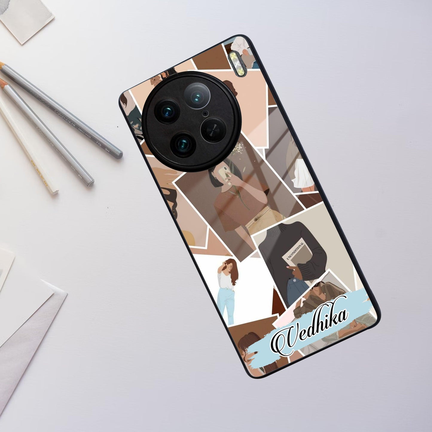 Selfie Girl Collage Glass Case Cover For Vivo