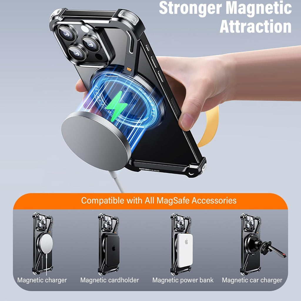 Slim Aluminum Metal Bumper Case with Magnetic Kickstand | Borderless Frameless Design | Z-Shape Shockproof Stand Cover
