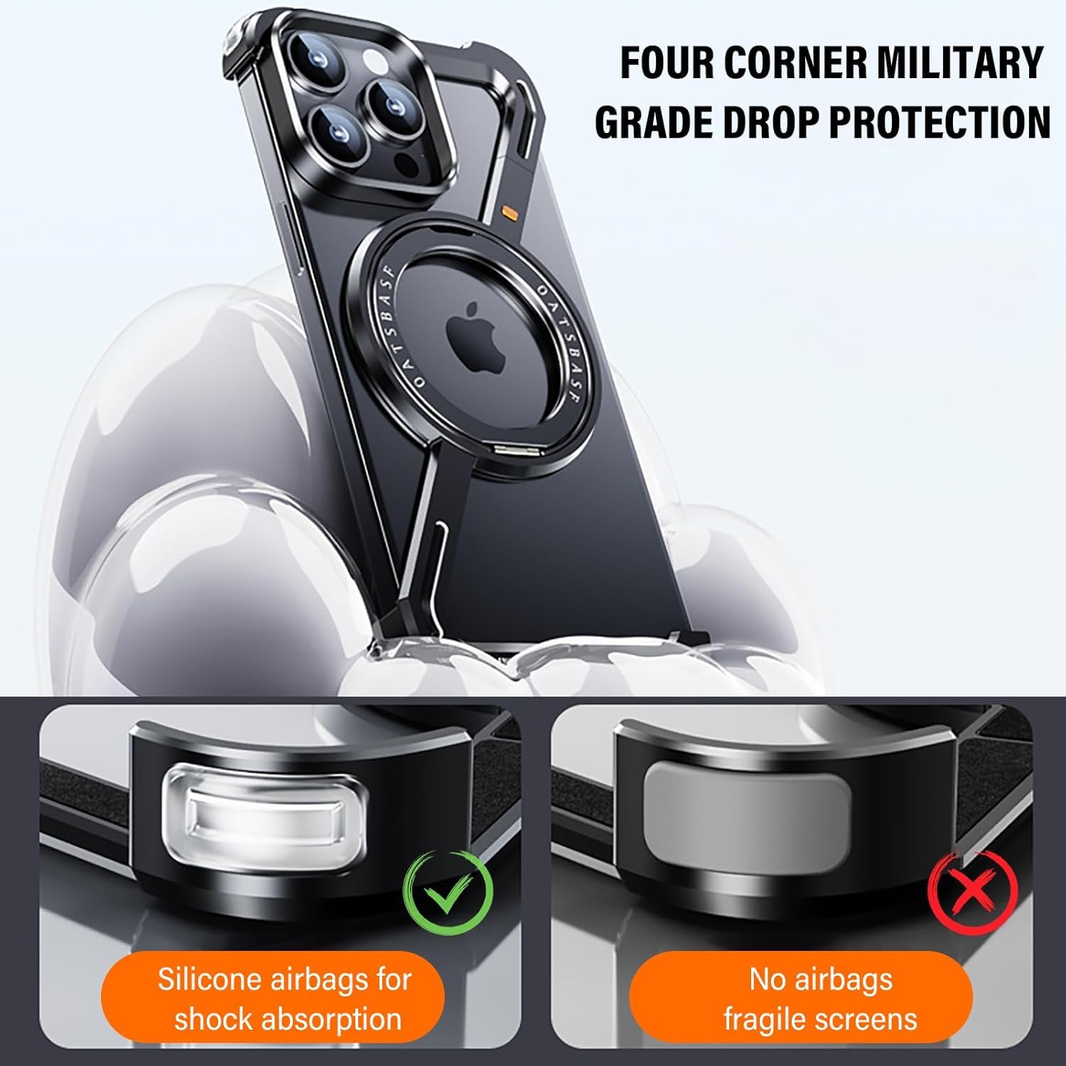 Slim Aluminum Metal Bumper Case with Magnetic Kickstand | Borderless Frameless Design | Z-Shape Shockproof Stand Cover