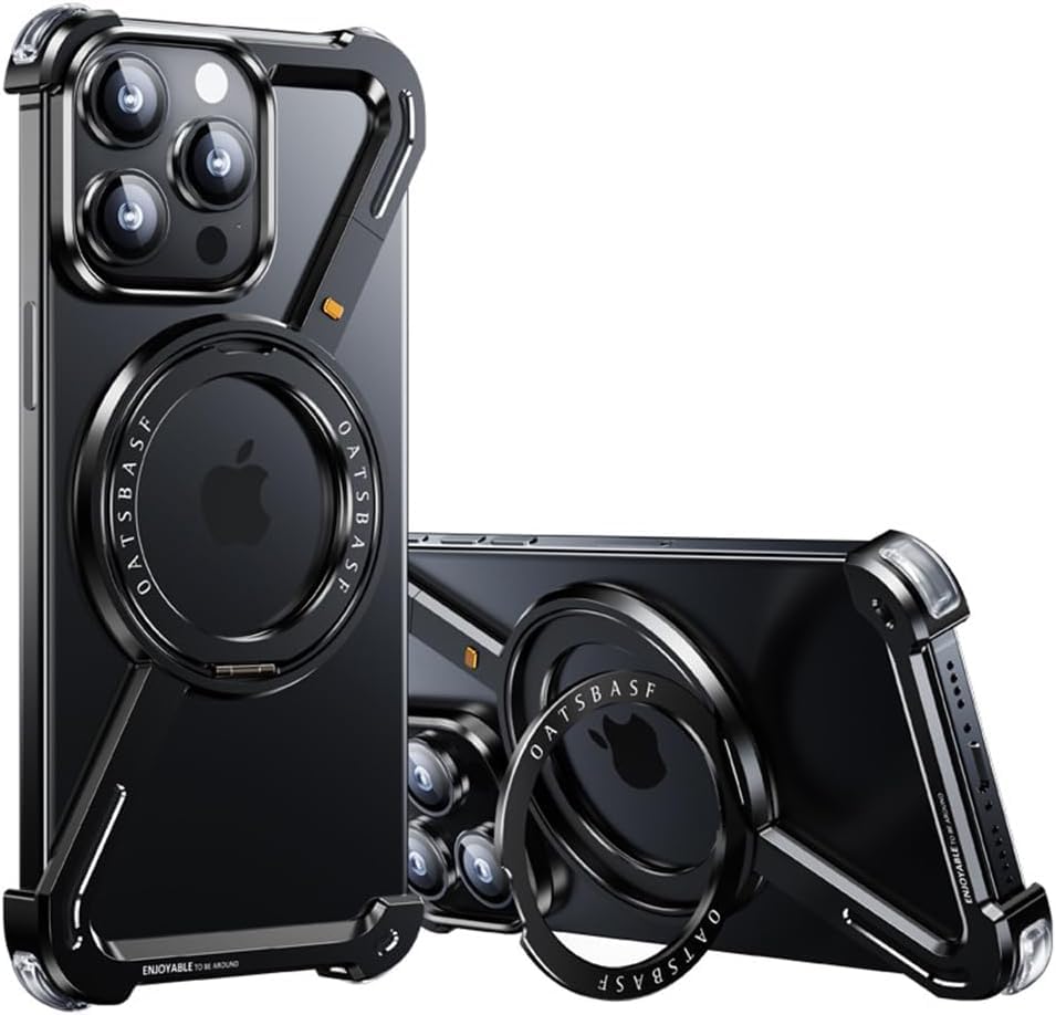 Slim Aluminum Metal Bumper Case with Magnetic Kickstand | Borderless Frameless Design | Z-Shape Shockproof Stand Cover
