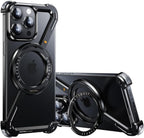 Slim Aluminum Metal Bumper Case with Magnetic Kickstand | Borderless Frameless Design | Z-Shape Shockproof Stand Cover