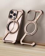 Slim Aluminum Metal Bumper Case with Magnetic Kickstand | Borderless Frameless Design | Z-Shape Shockproof Stand Cover