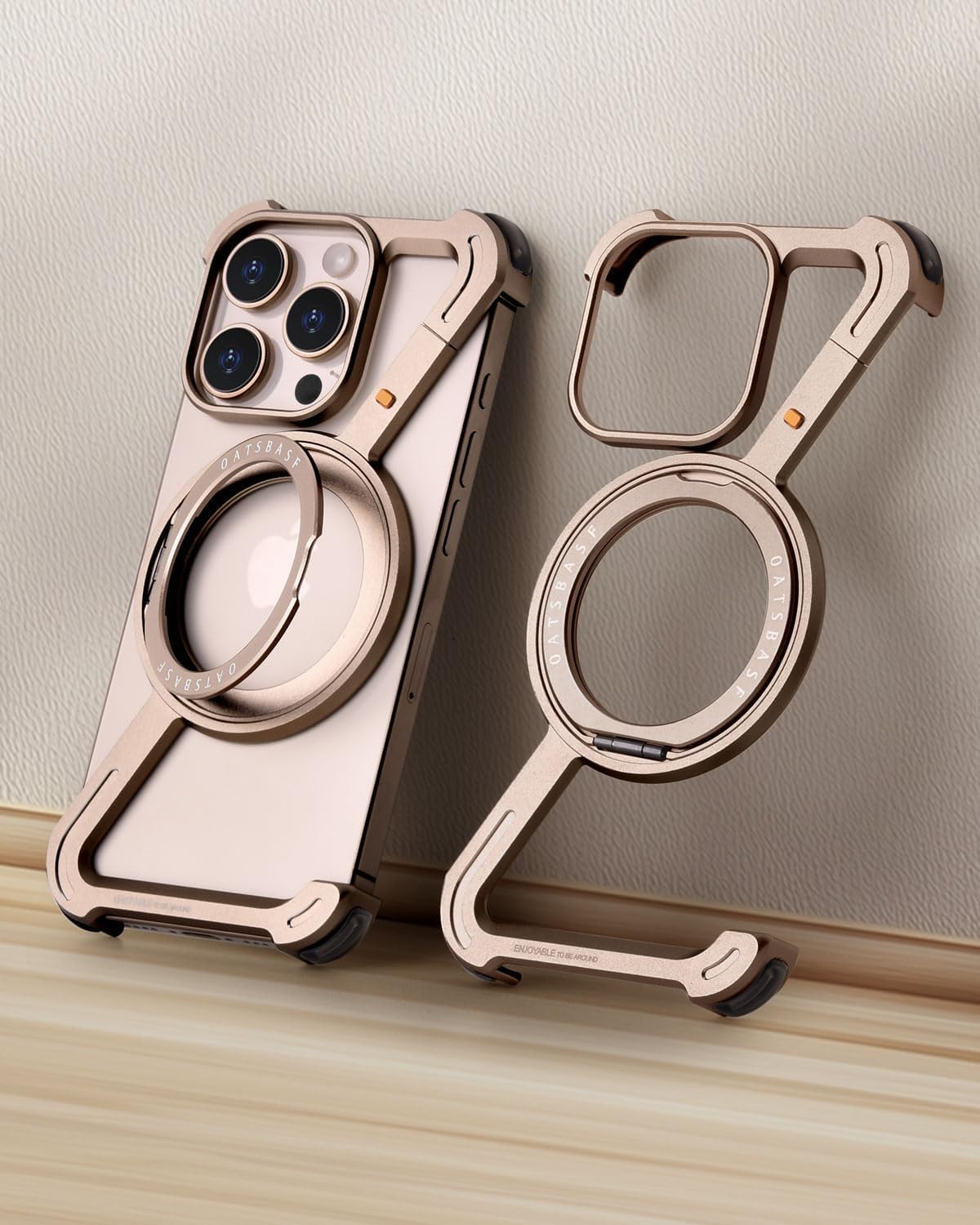 Slim Aluminum Metal Bumper Case with Magnetic Kickstand | Borderless Frameless Design | Z-Shape Shockproof Stand Cover