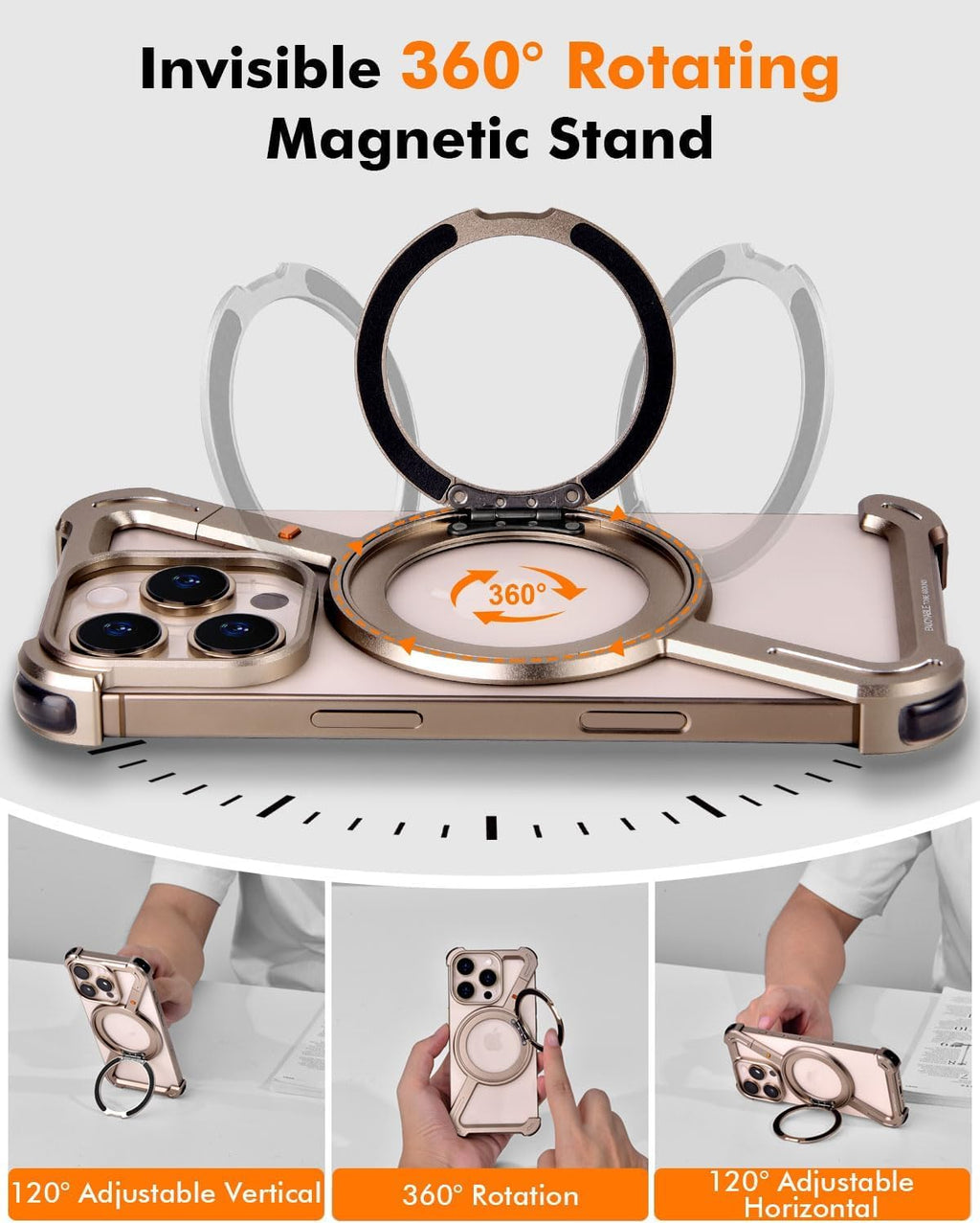 Slim Aluminum Metal Bumper Case with Magnetic Kickstand | Borderless Frameless Design | Z-Shape Shockproof Stand Cover