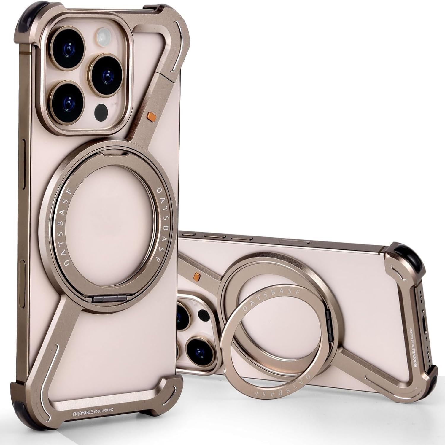 Slim Aluminum Metal Bumper Case with Magnetic Kickstand | Borderless Frameless Design | Z-Shape Shockproof Stand Cover
