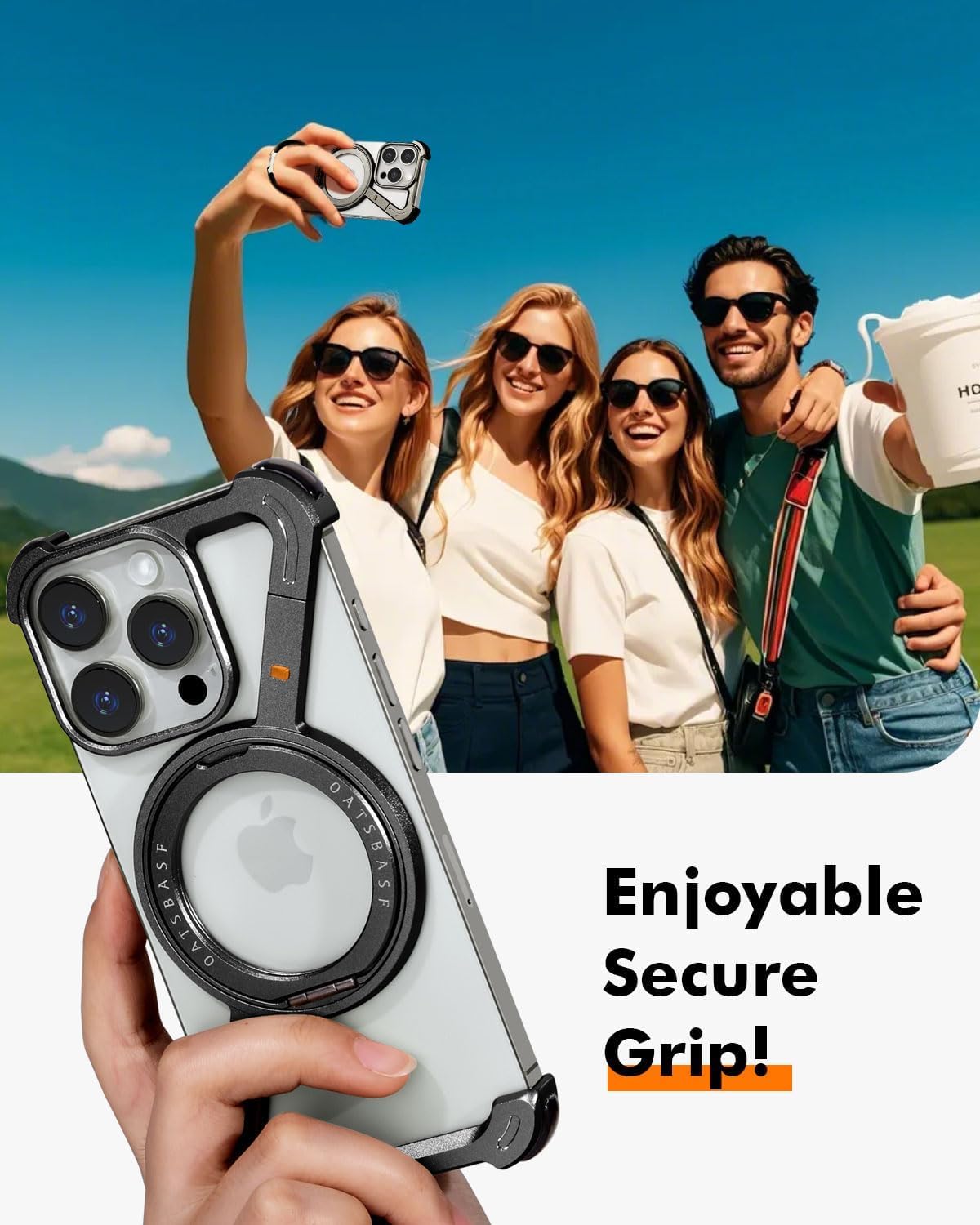 Slim Aluminum Metal Bumper Case with Magnetic Kickstand | Borderless Frameless Design | Z-Shape Shockproof Stand Cover