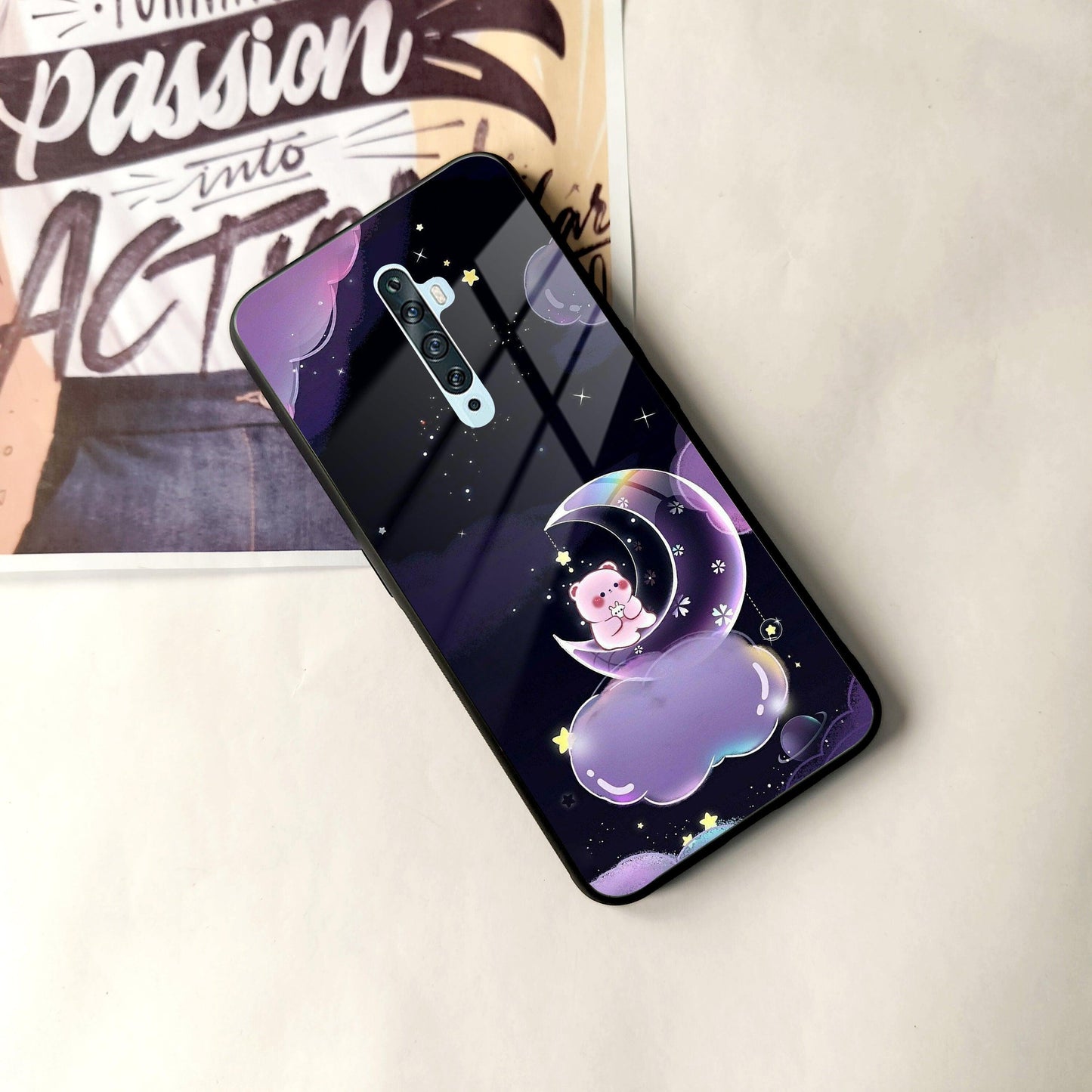 Sky Panda Design Glass Phone Case Cover For Oppo