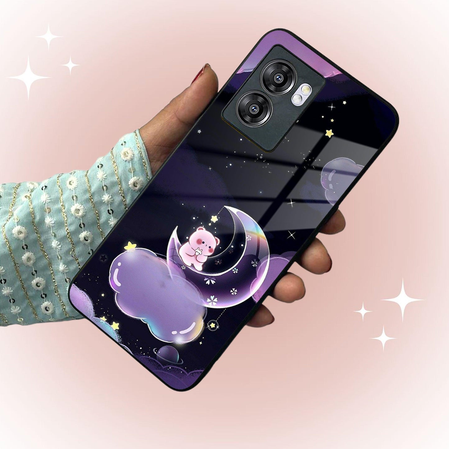 Sky Panda Design Glass Phone Case Cover For Oppo