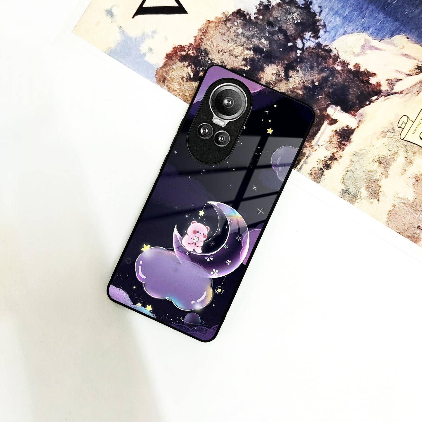 Sky Panda Design Glass Phone Case Cover For Oppo