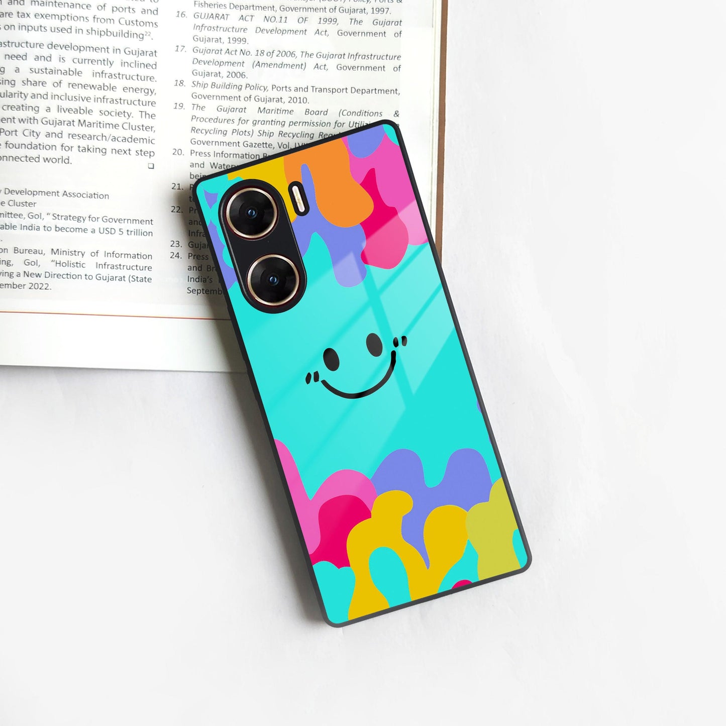 Cute Blue Smiley Multicolor Glass Case For Vivo