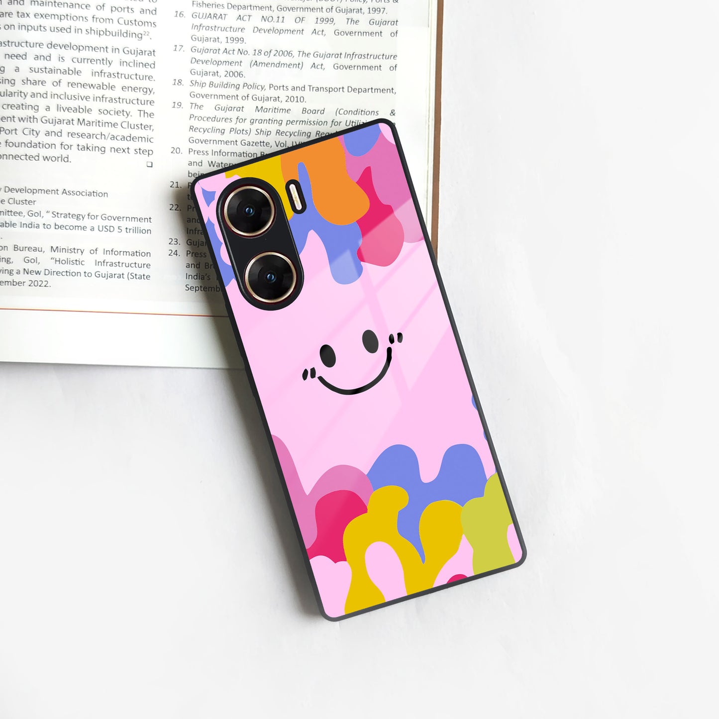 Cute Pink Smiley Multicolor Glass Case For Vivo