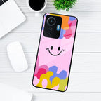 Cute Pink Smiley Multicolor Glass Case For iQOO - ShopOnCliQ