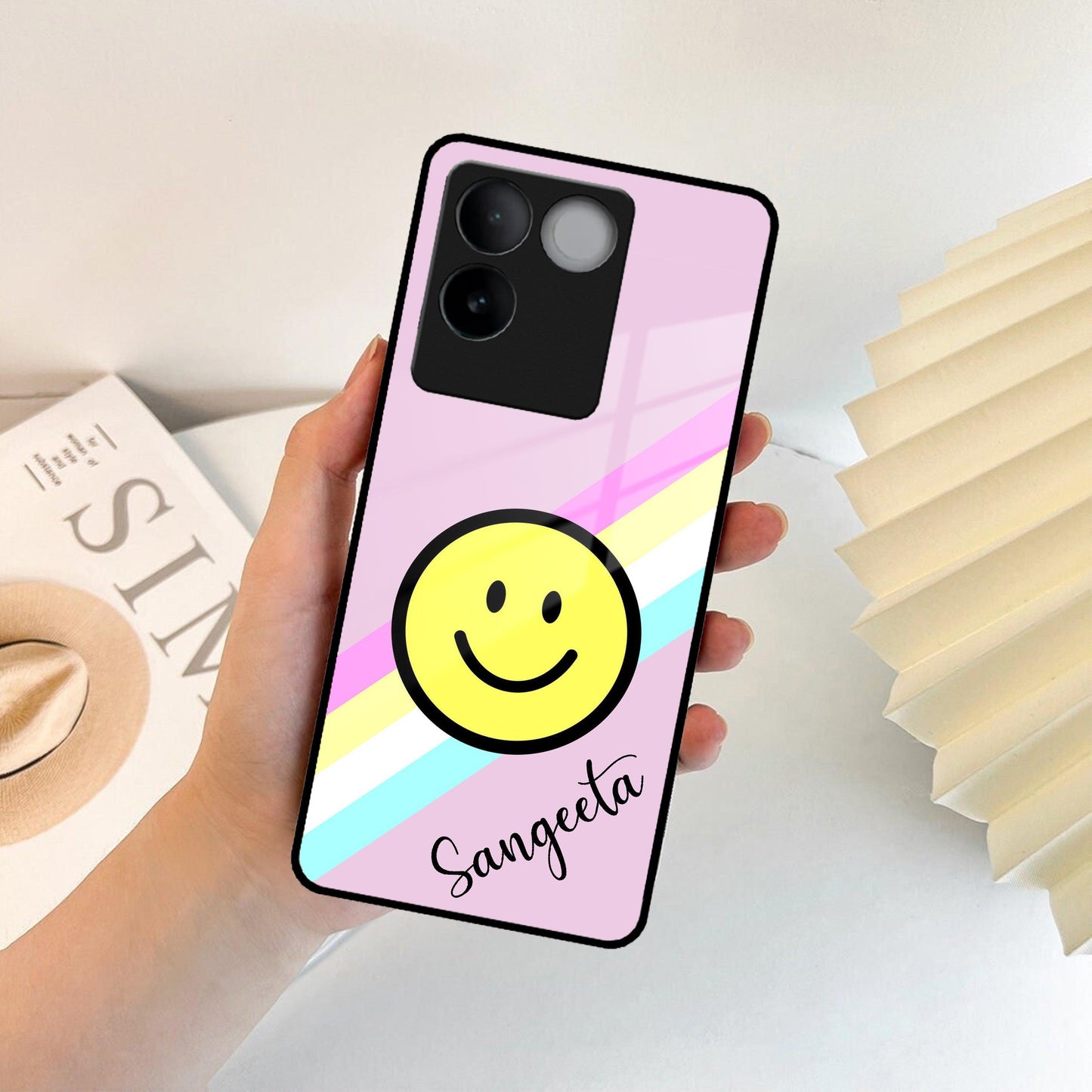 Smiley Glass Case Cover For iQOO