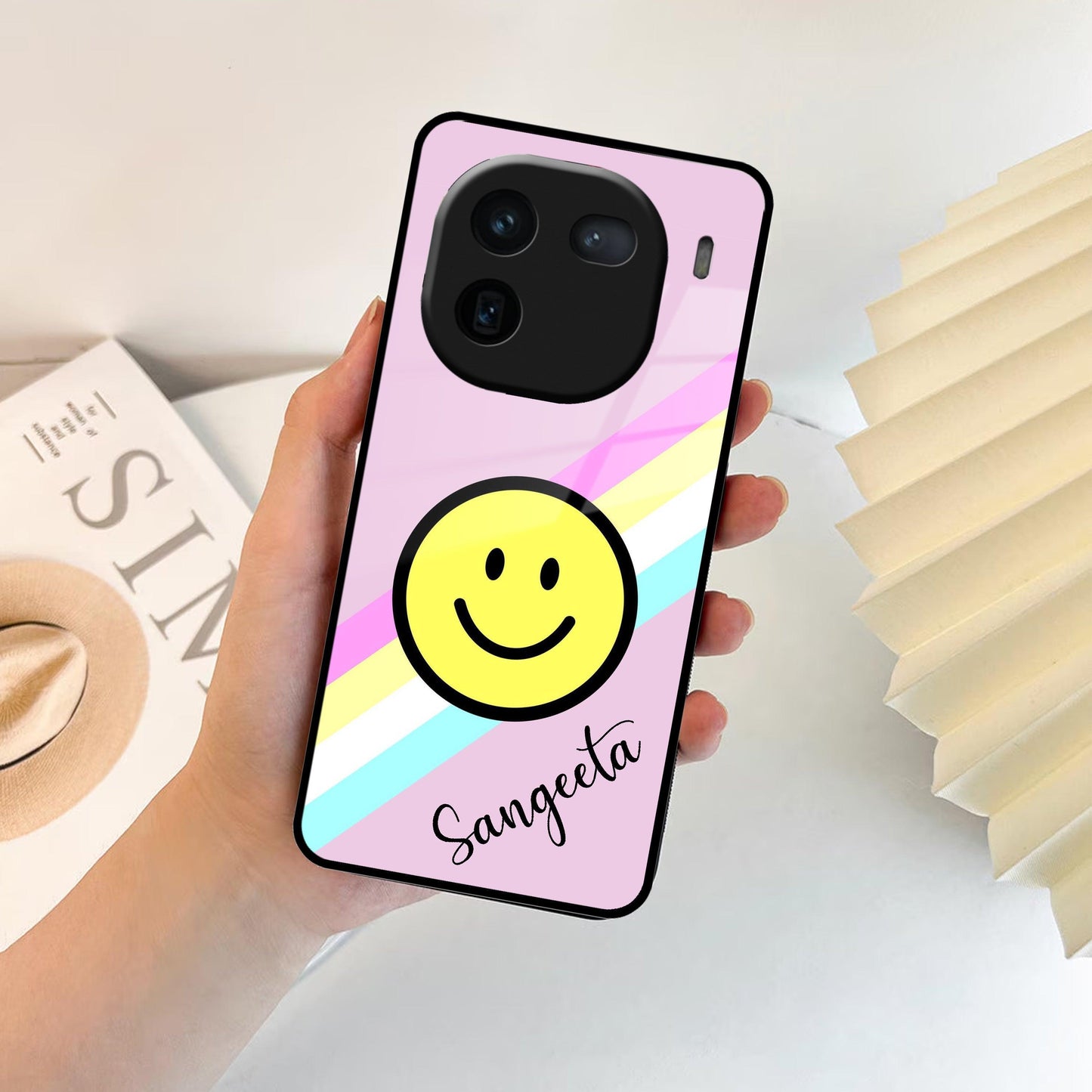 Smiley Glass Case Cover For iQOO