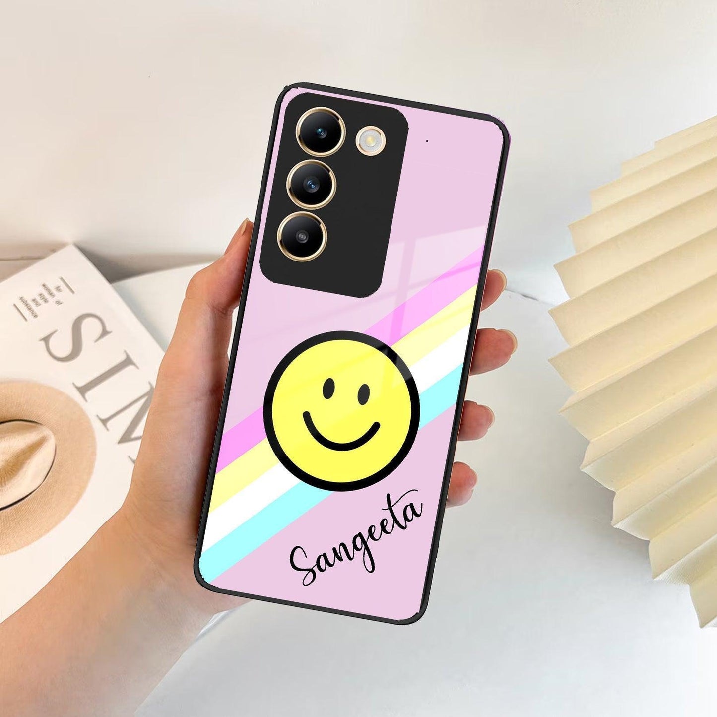 Smiley Glass Case Cover For Vivo