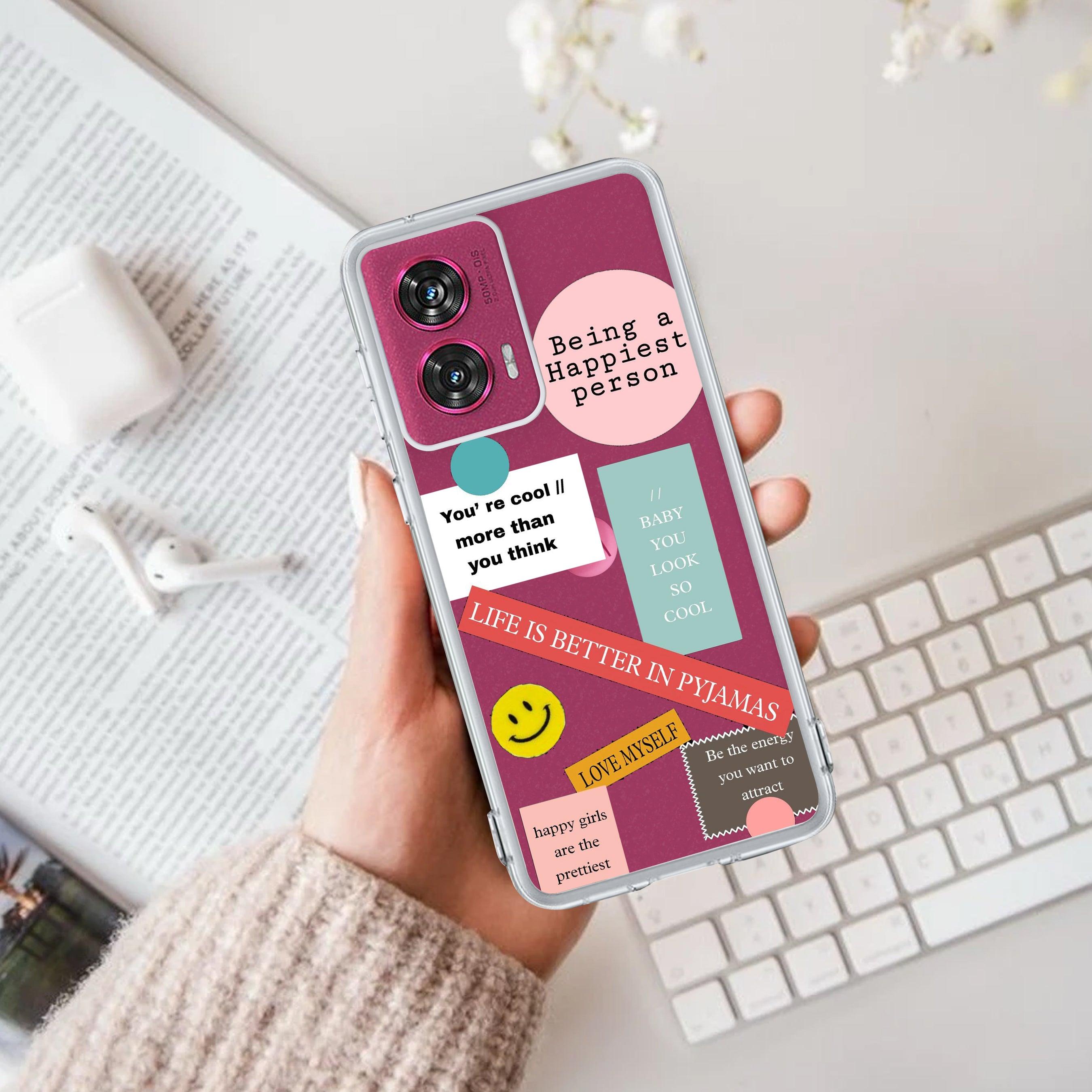 Stickers Happiest Person Transparent Silicon Case Peach For Motorola