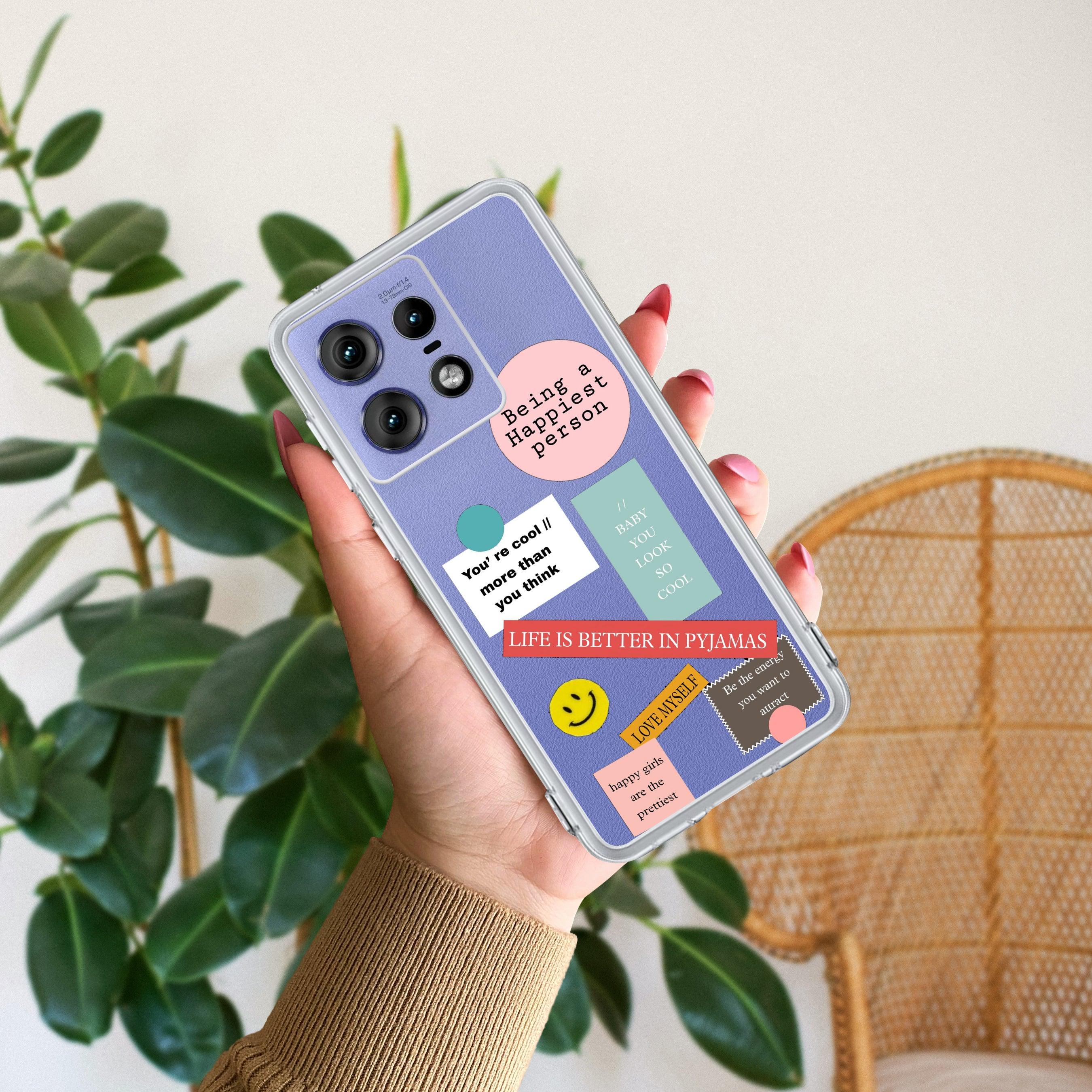 Stickers Happiest Person Transparent Silicon Case Peach For Motorola