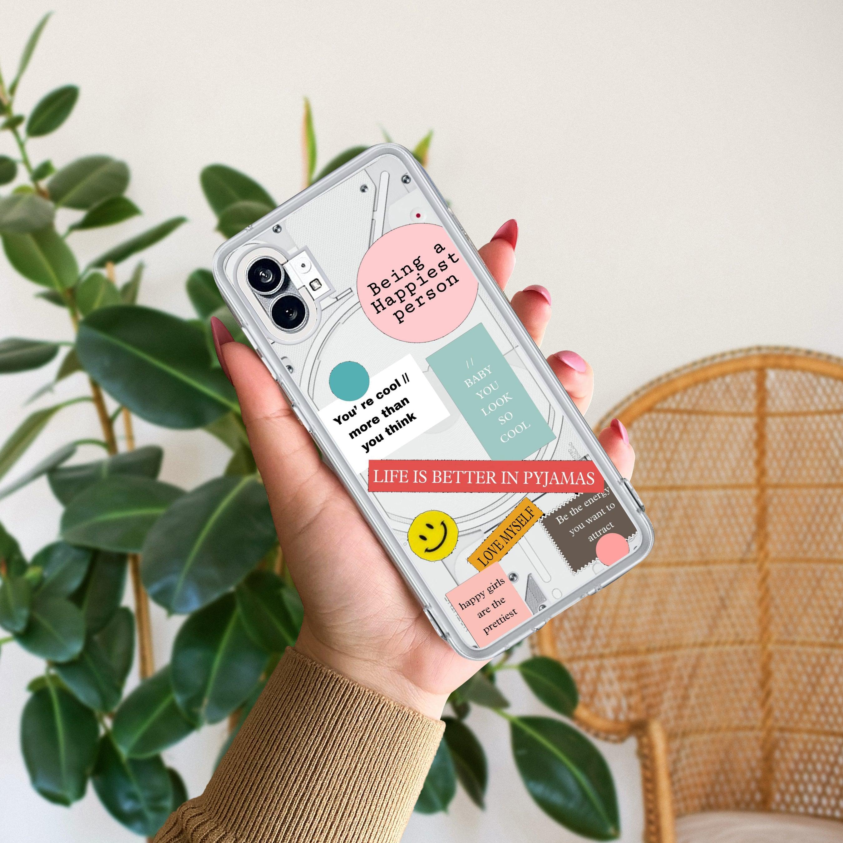 Stickers Happiest Person Transparent Silicon Case Peach For Nothing - ShopOnCliQ