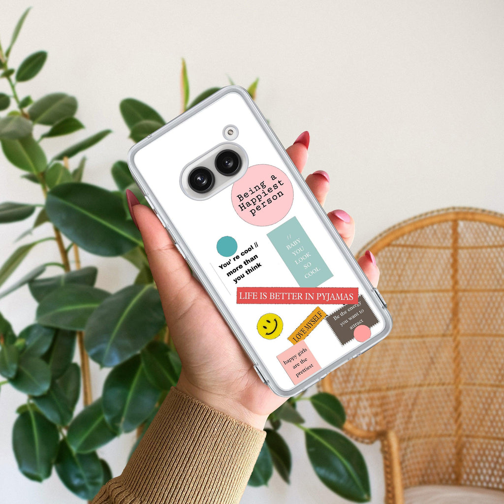 Stickers Happiest Person Transparent Silicon Case Peach For Nothing - ShopOnCliQ