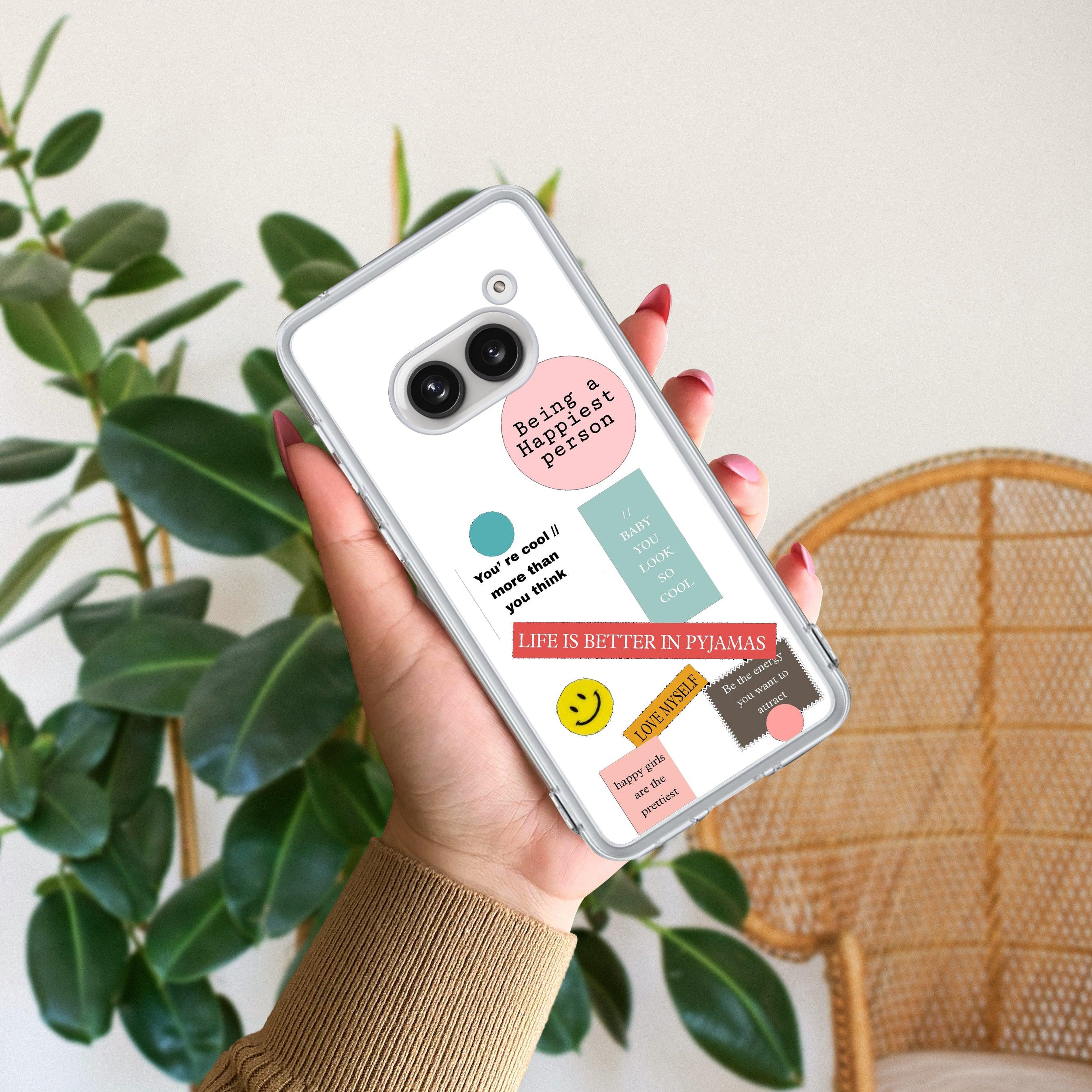 Stickers Happiest Person Transparent Silicon Case Peach For Nothing - ShopOnCliQ