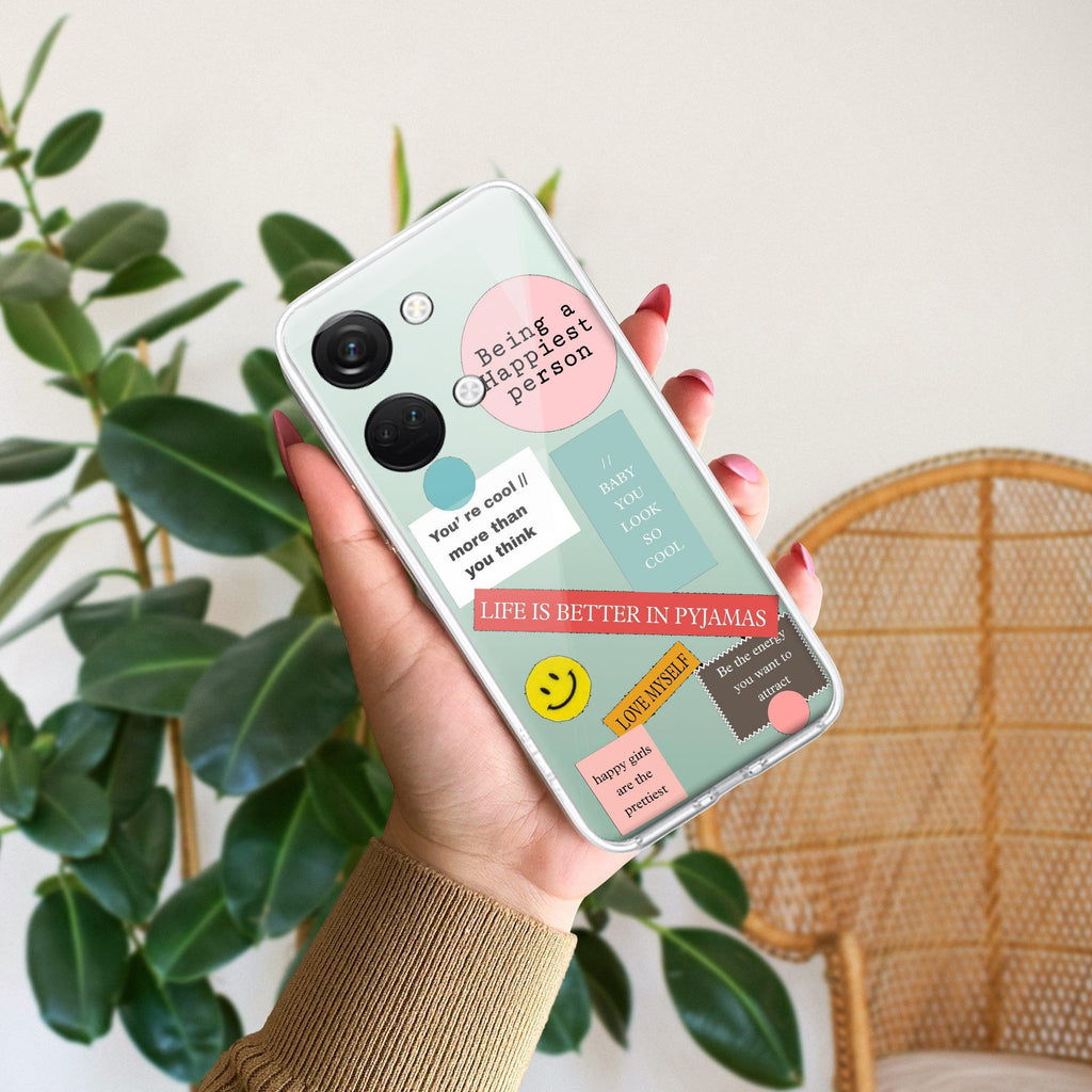 Stickers Happiest Person Transparent Silicon Case Peach For OnePlus - ShopOnCliQ