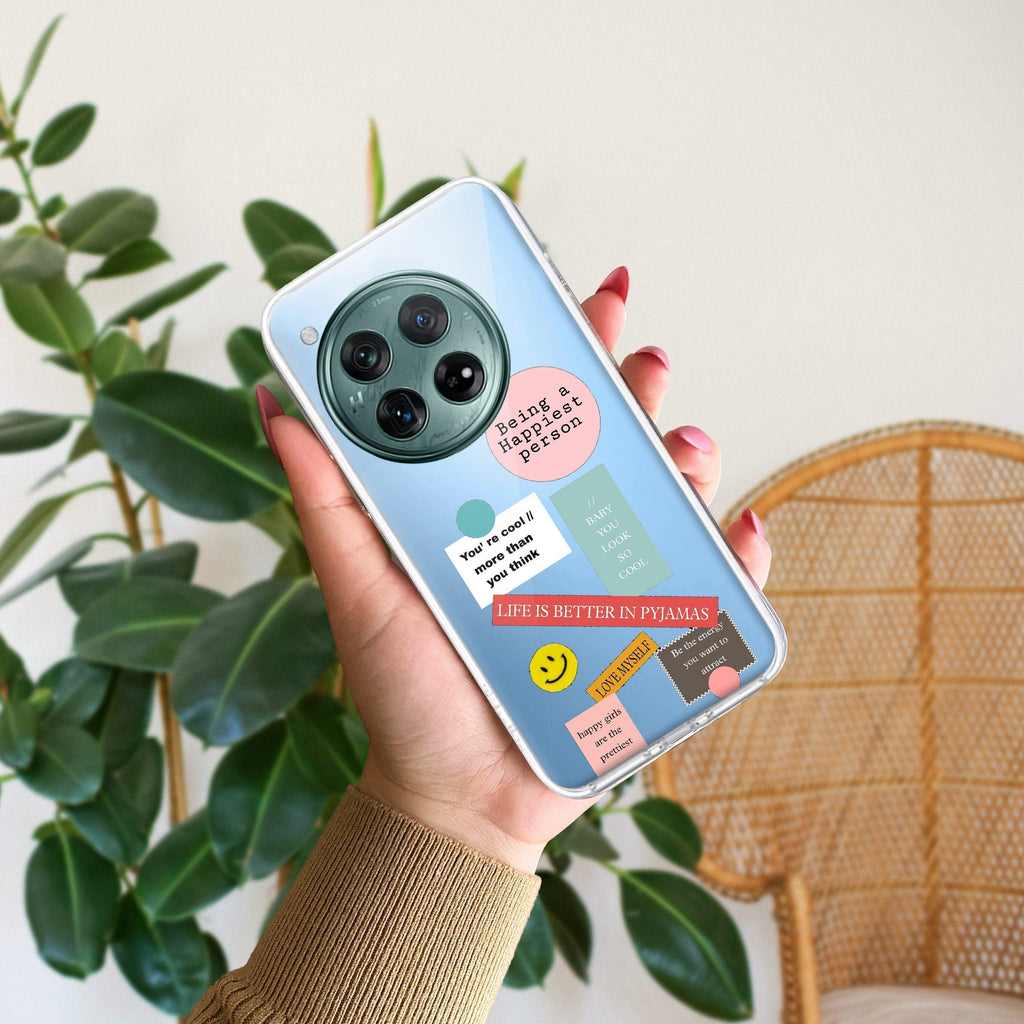 Stickers Happiest Person Transparent Silicon Case Peach For OnePlus - ShopOnCliQ