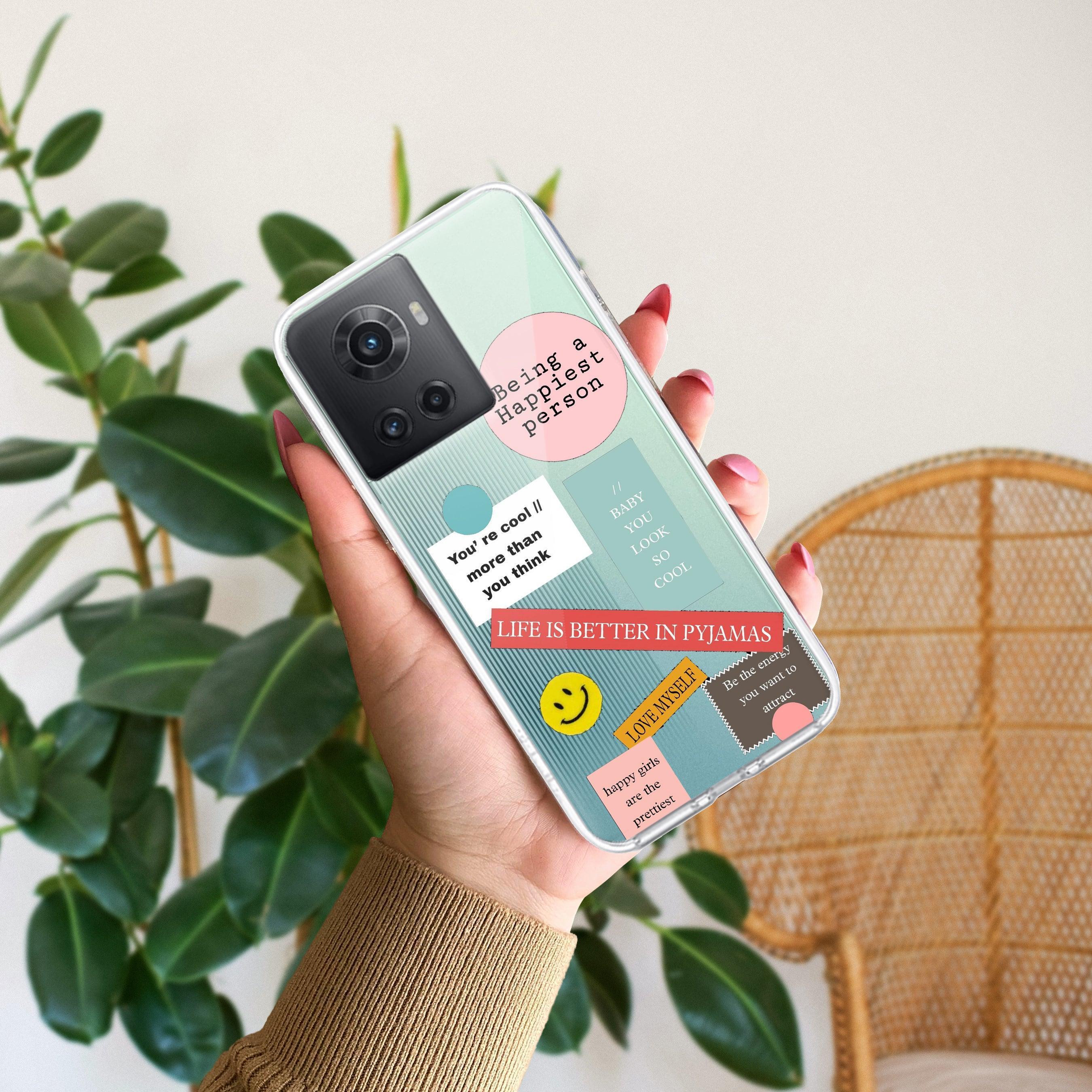 Stickers Happiest Person Transparent Silicon Case Peach For OnePlus