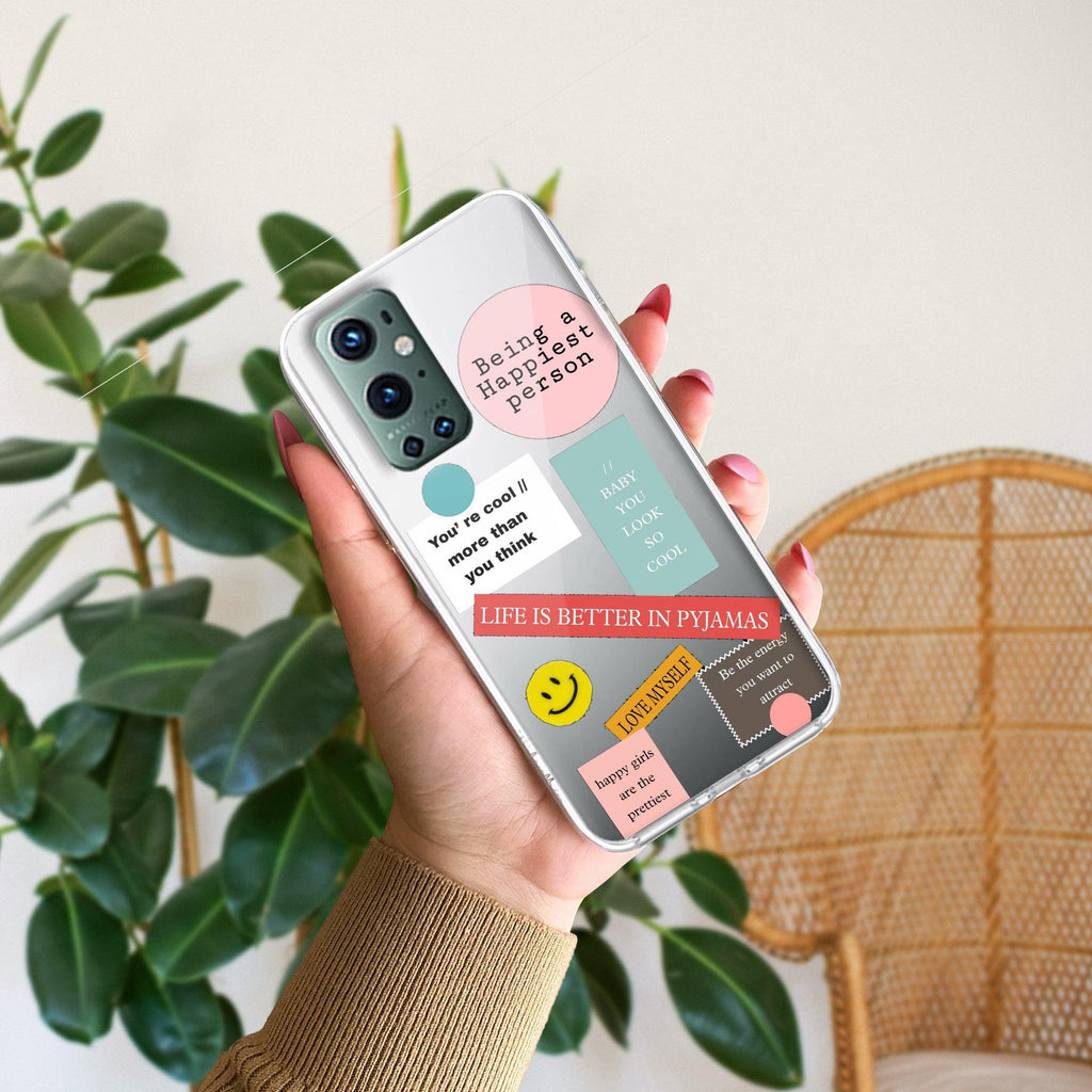 Stickers Happiest Person Transparent Silicon Case Peach For OnePlus - ShopOnCliQ