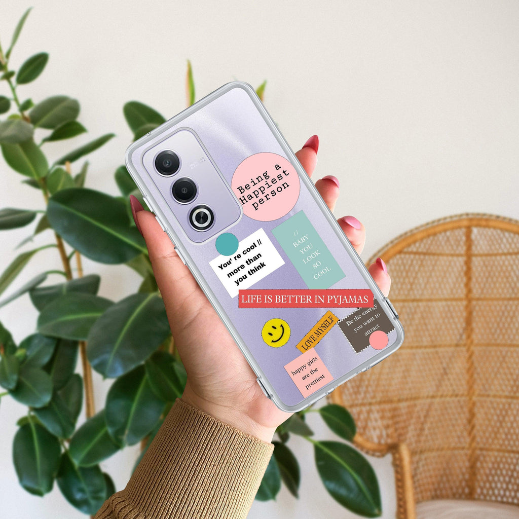 Stickers Happiest Person Anti Yellow Case Peach For Oppo A3 Pro 5G