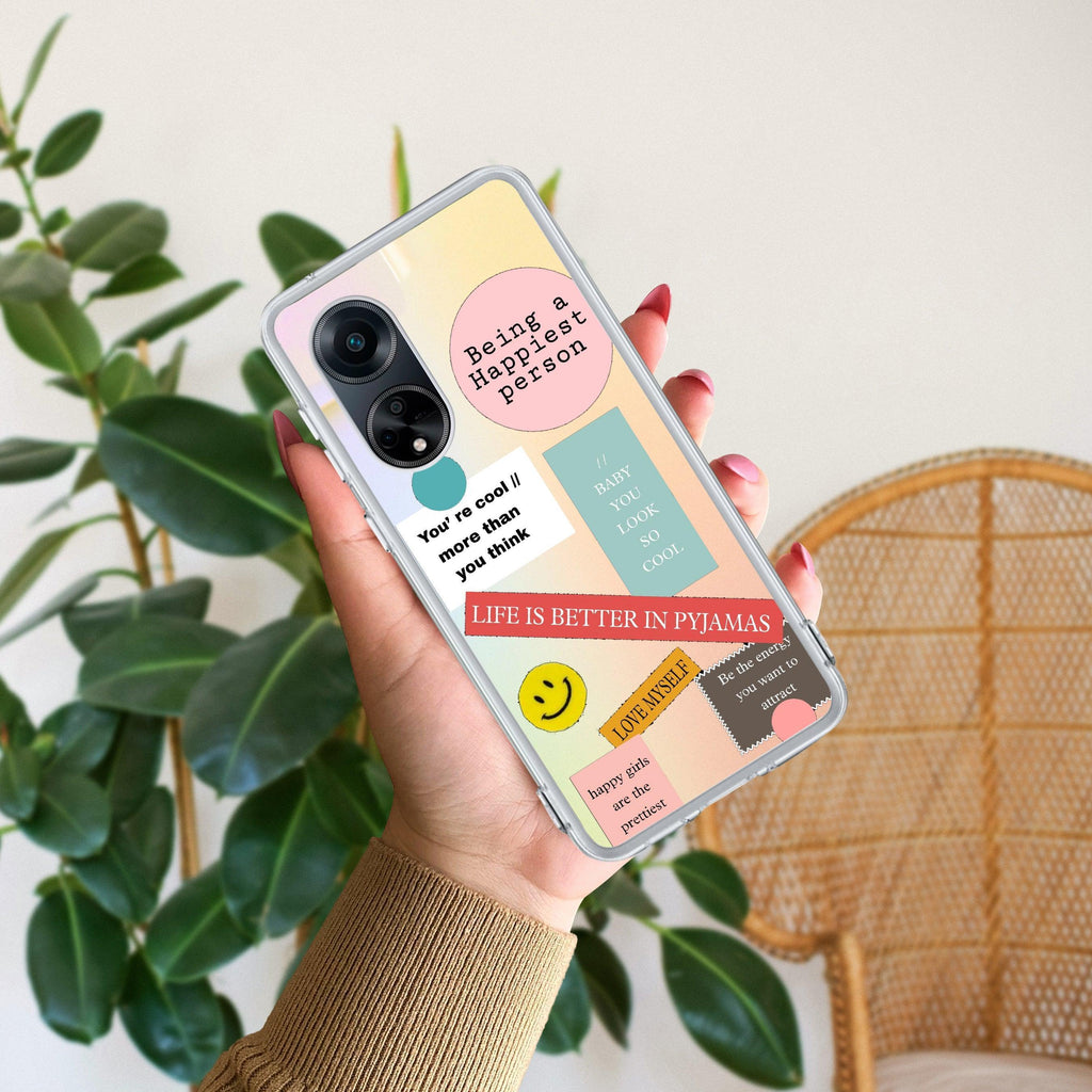 Stickers Happiest Person Anti Yellow Case Peach For Oppo Reno 8T 5G