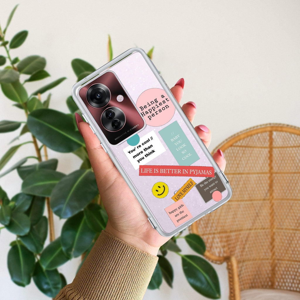 Stickers Happiest Person Anti Yellow Case Peach For Oppo F25 Pro 5G