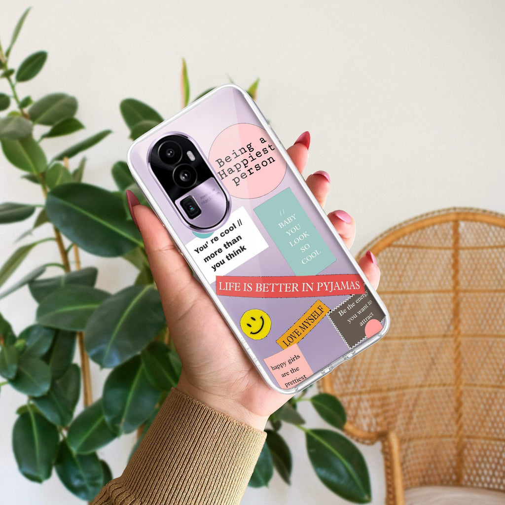 Stickers Happiest Person Transparent Silicon Case Peach For Oppo Reno 8T 5G