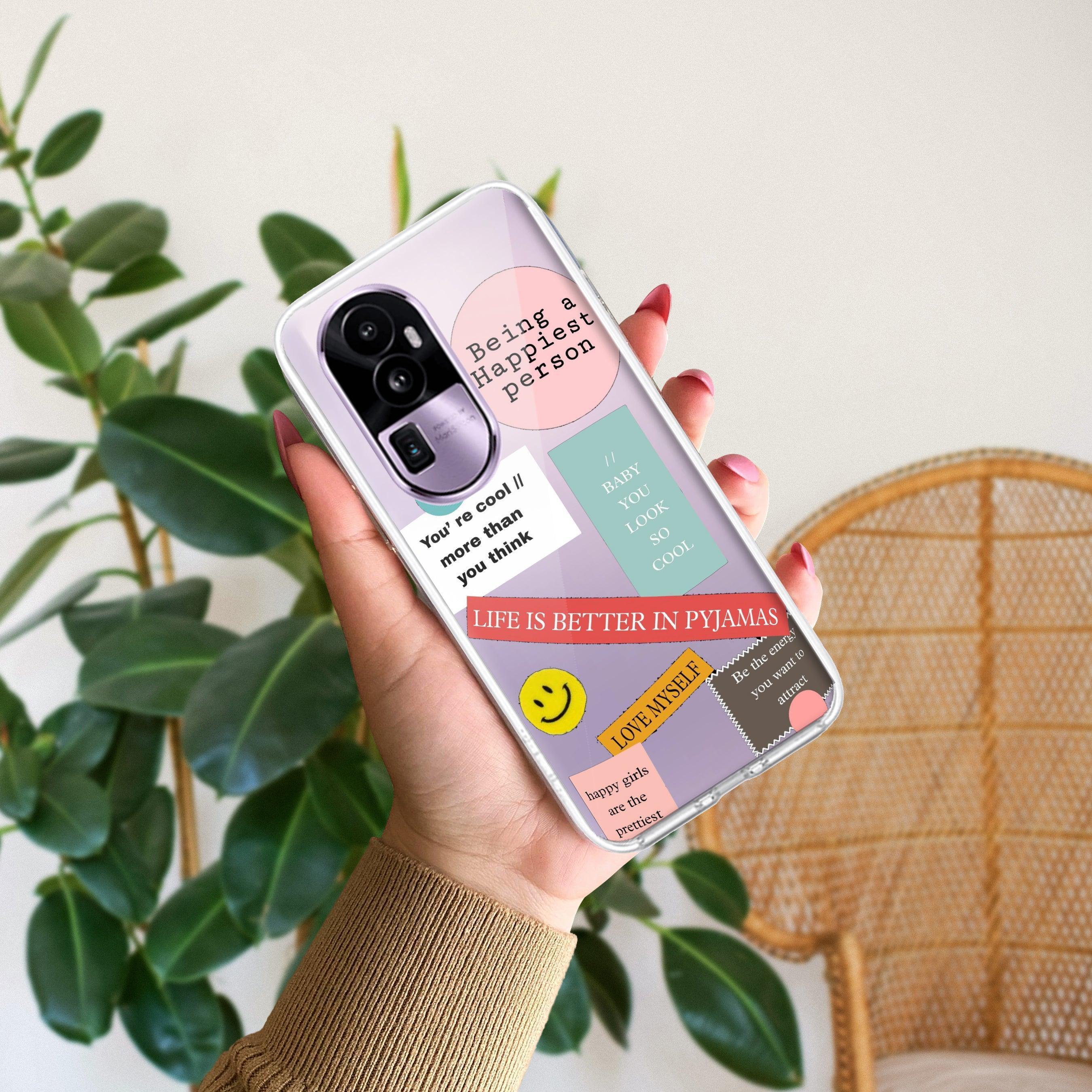 Stickers Happiest Person Transparent Silicon Case Peach For Oppo Reno 8T 5G