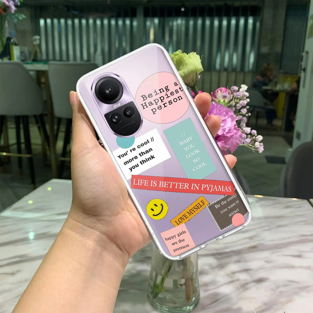 Stickers Happiest Person Anti Yellow Case Peach For Oppo Reno 10 5G