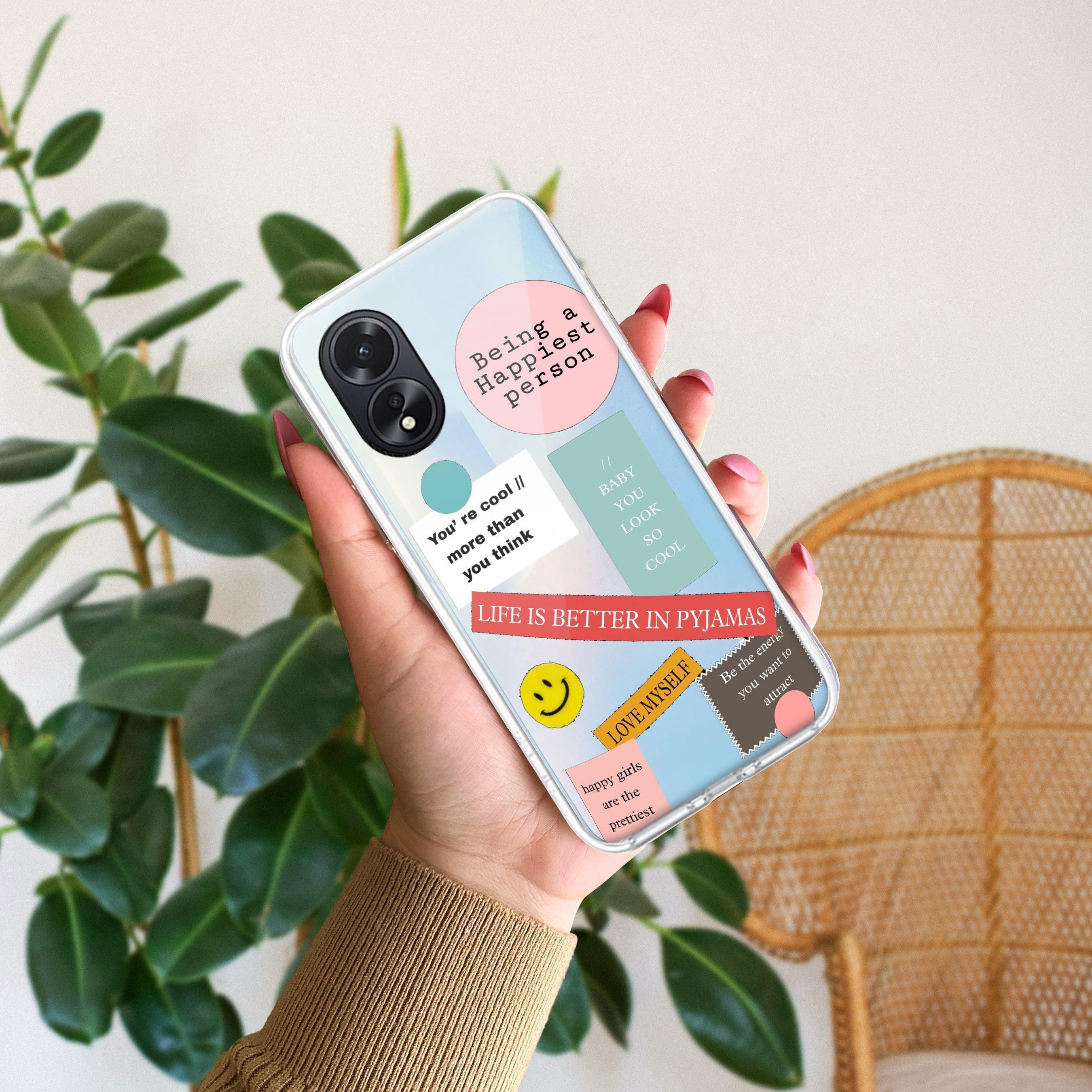 Stickers Happiest Person Anti Yellow Case Peach For Oppo A38 4G