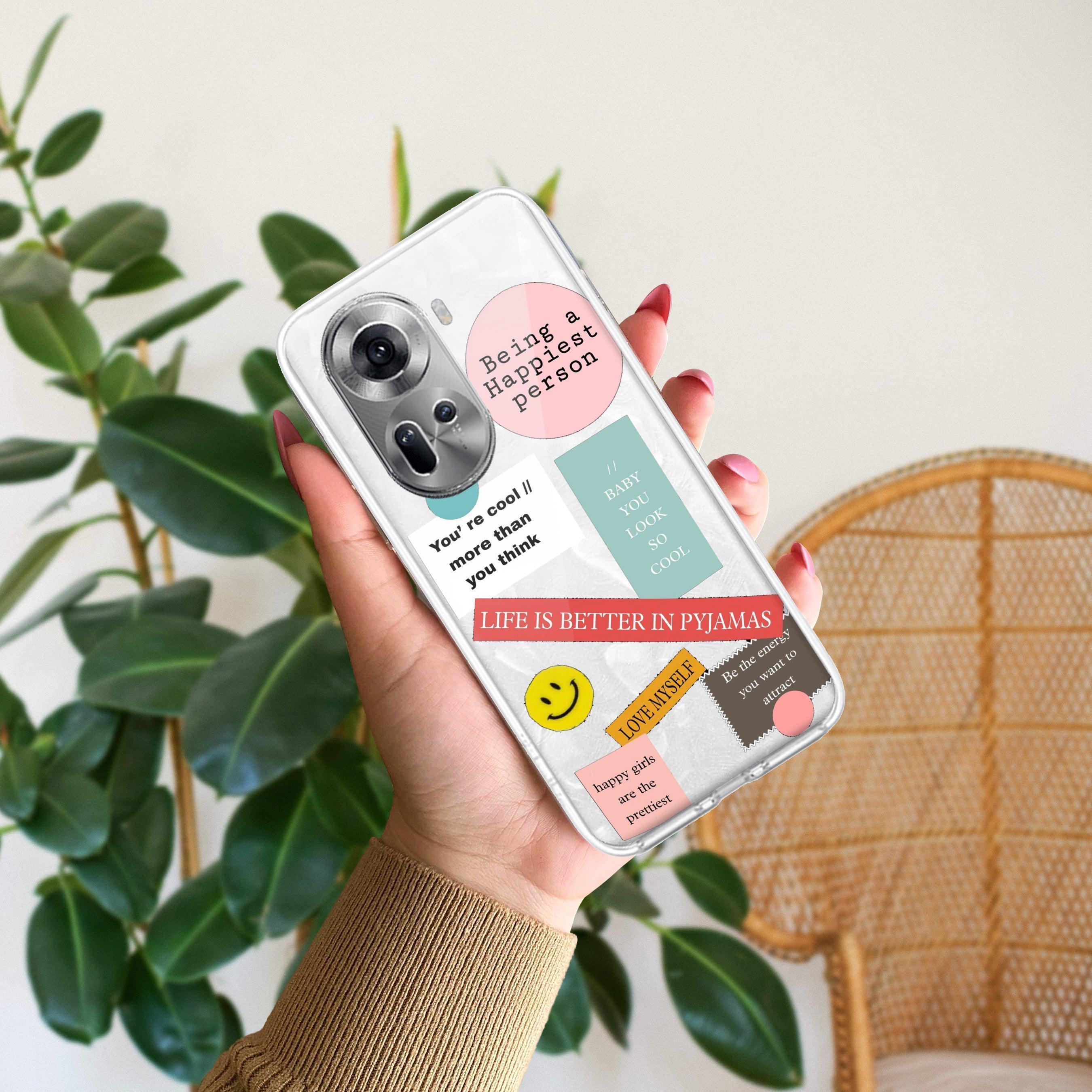 Stickers Happiest Person Anti Yellow Case Peach For Oppo Reno 11 5G