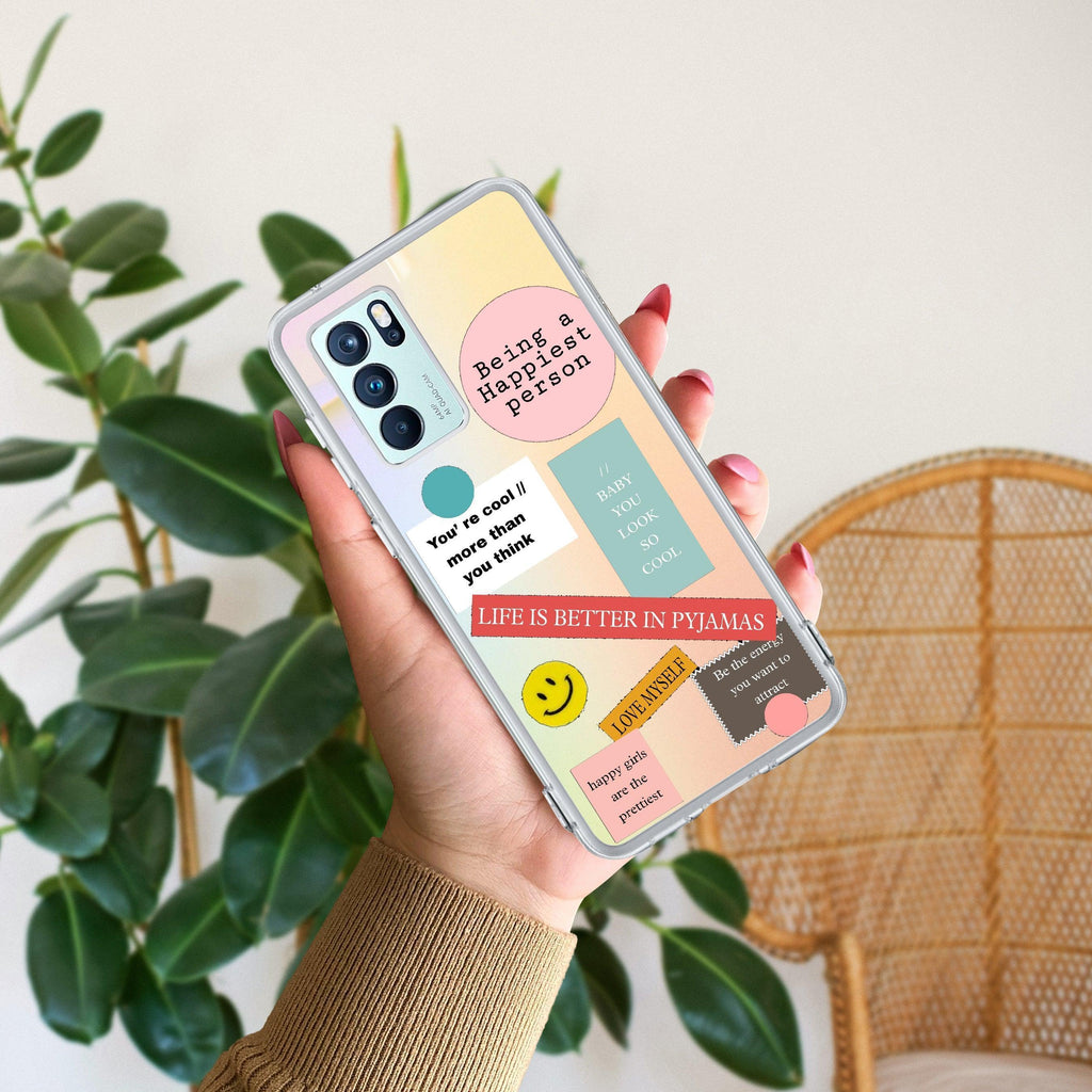 Stickers Happiest Person Anti Yellow Case Peach For Oppo Reno 6 Pro 5G